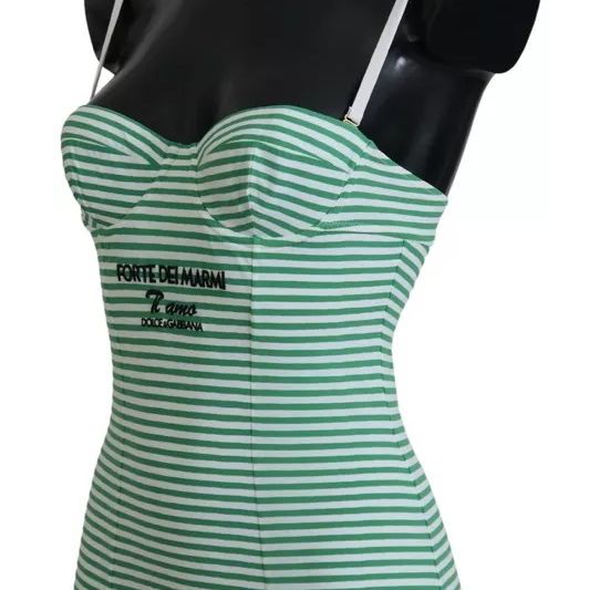 Dolce & Gabbana White Green Stripes One Piece Beachwear Swimwear