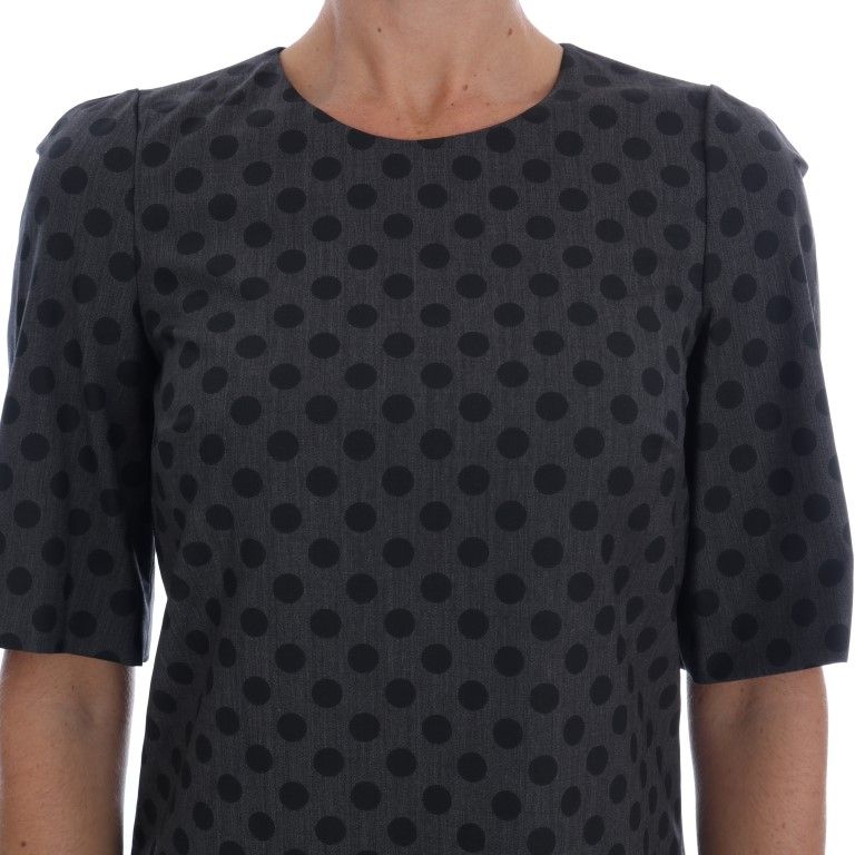 Dolce & Gabbana Gray Polka Dotted Wool Stretch Dress