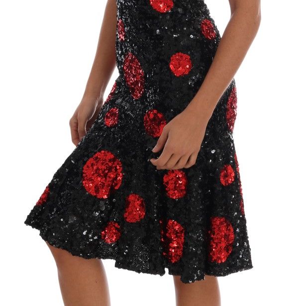 Dolce & Gabbana Black Red Polka Sequined Shift Dress