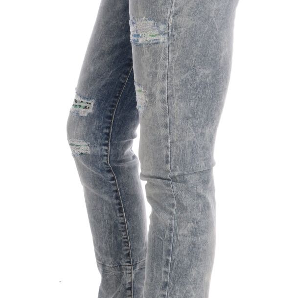 Versace Jeans Blue Wash Torn Stretch Slim Fit Jeans
