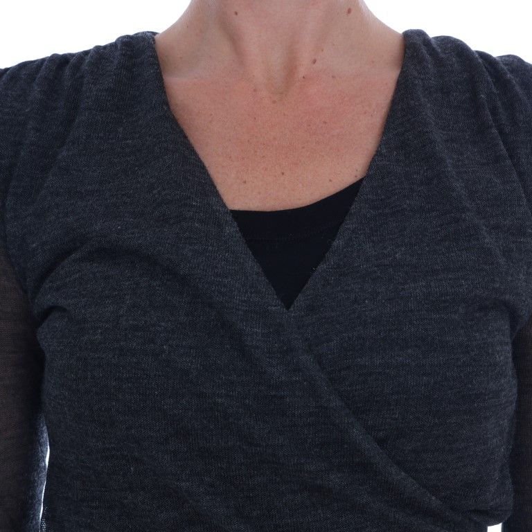 Ermanno Scervino Gray Wool Lace Top Long Sleeved T-shirt