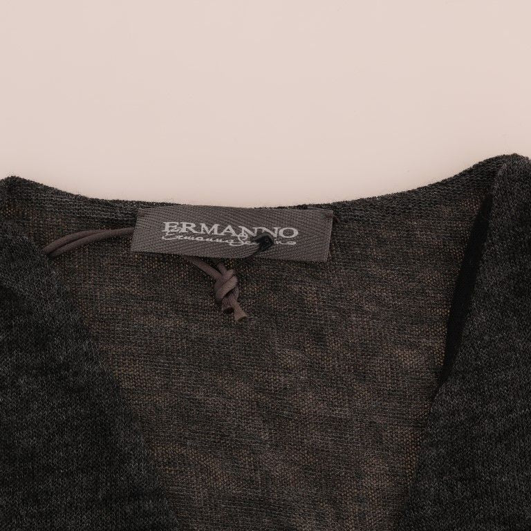 Ermanno Scervino Gray Wool Lace Top Long Sleeved T-shirt