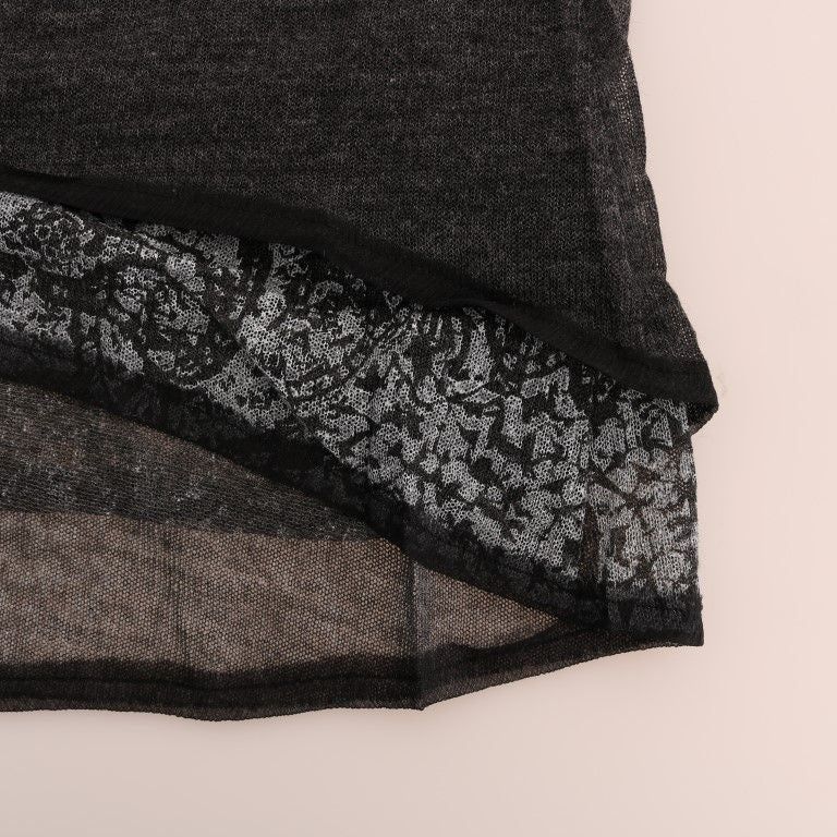 Ermanno Scervino Gray Wool Lace Top Long Sleeved T-shirt