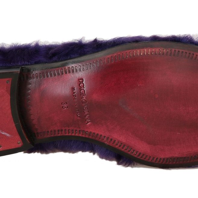 Dolce & Gabbana Purple Sheep Fur Leather Loafers