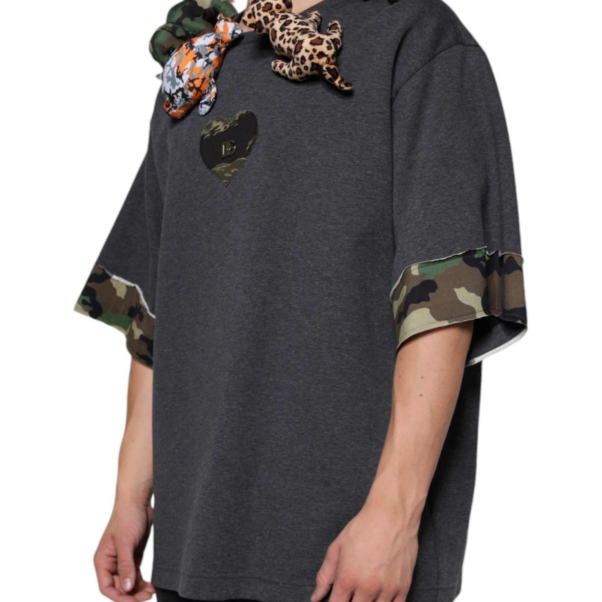 Dolce & Gabbana Gray Camouflage Animal Stuff Cotton T-shirt