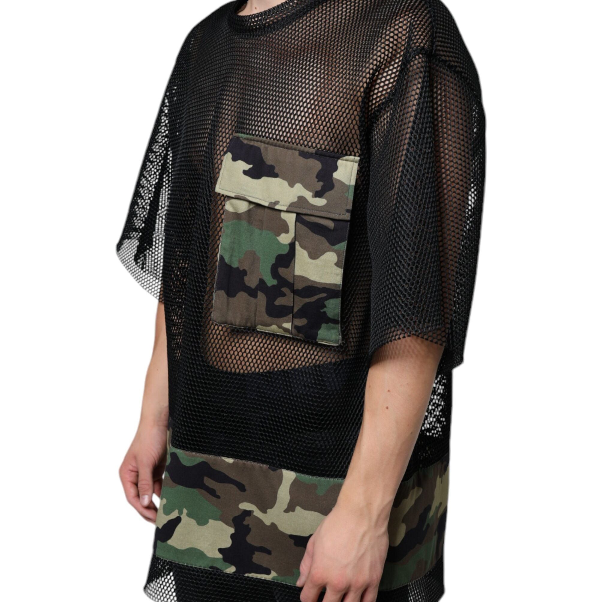 Dolce & Gabbana Black Mesh Camouflage Short Sleeves T-shirt