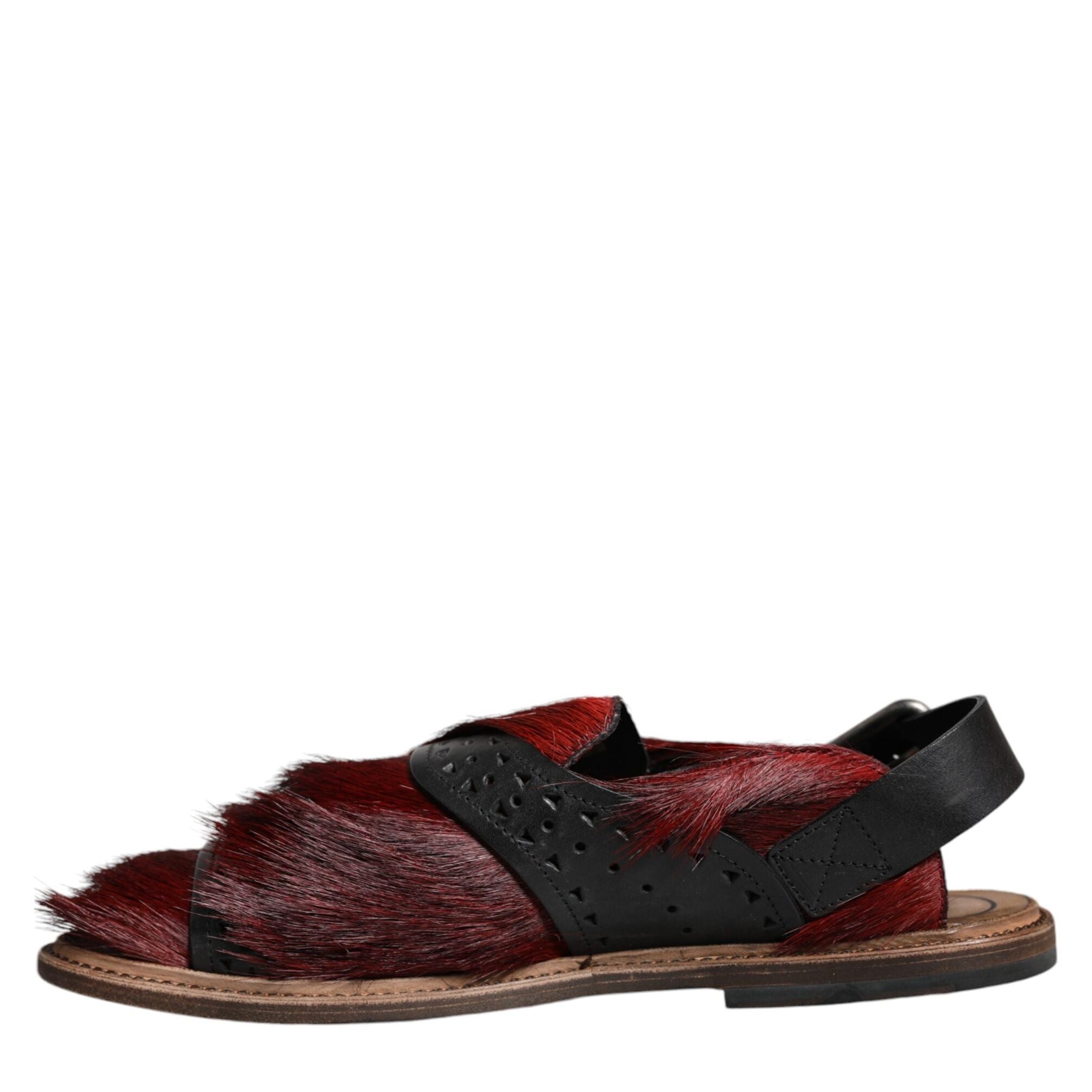 Dolce & Gabbana Black Red Gazelle Hair Leather Sandals Shoes