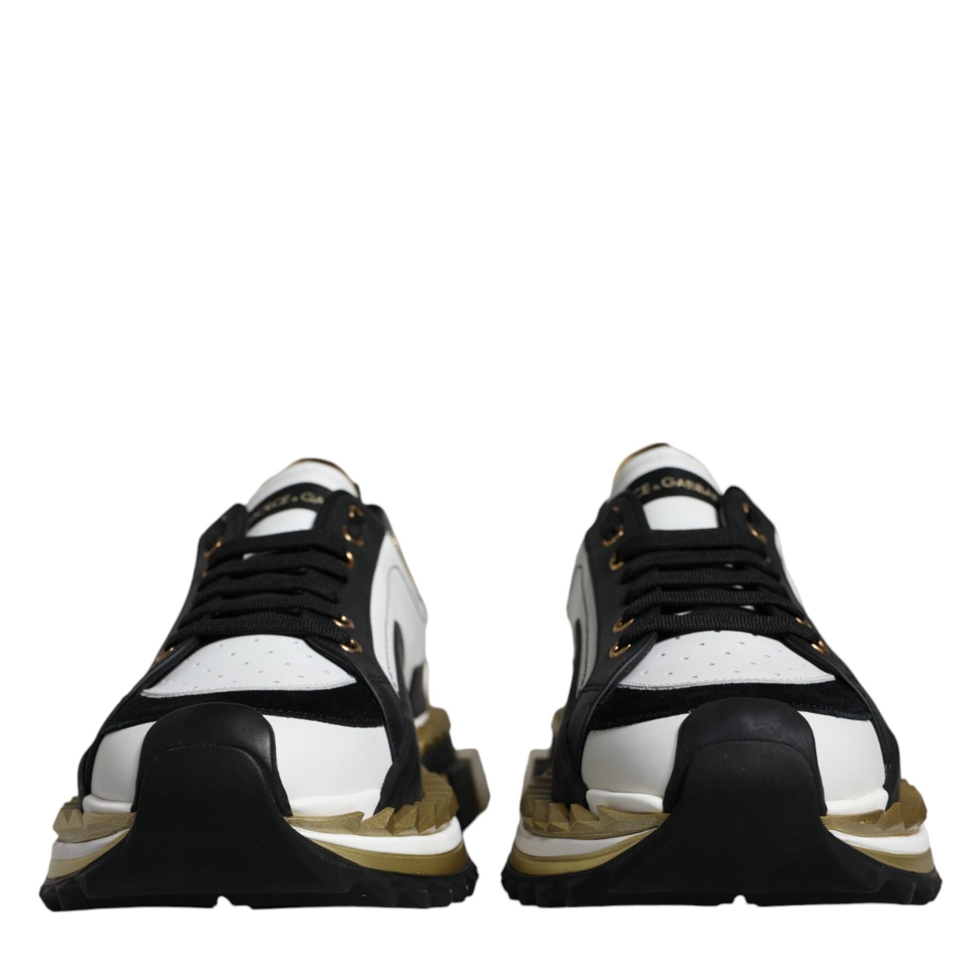 Dolce & Gabbana White Gold Black Leather SUPER KING Sneakers Shoes