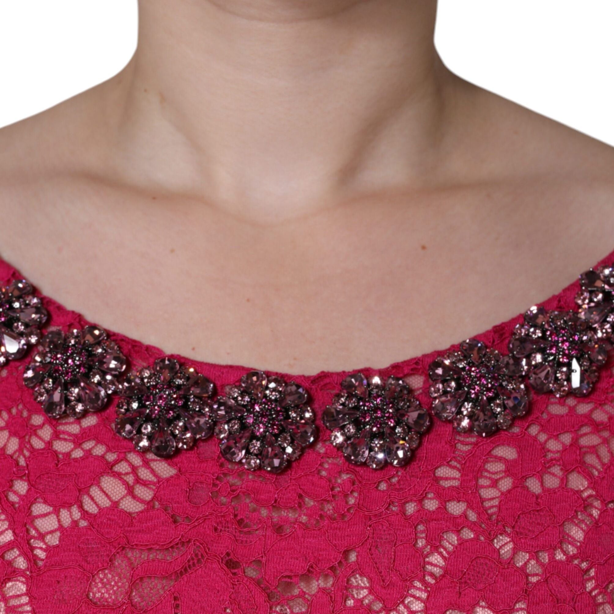 Dolce & Gabbana Pink Lace Crystal Sheath Long Gown Dress