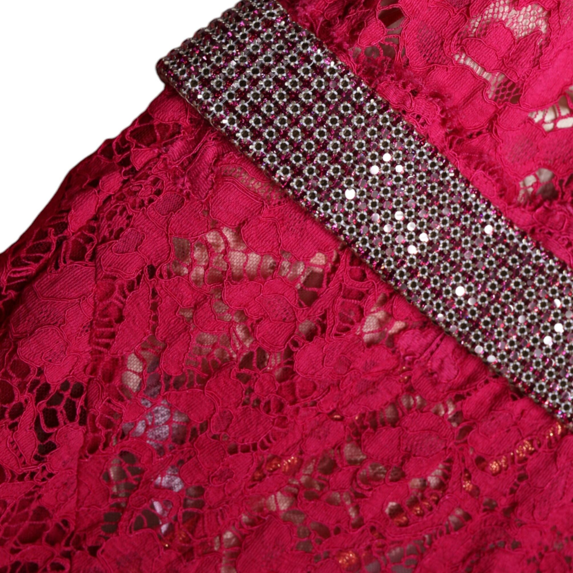 Dolce & Gabbana Pink Lace Crystal Sheath Long Gown Dress