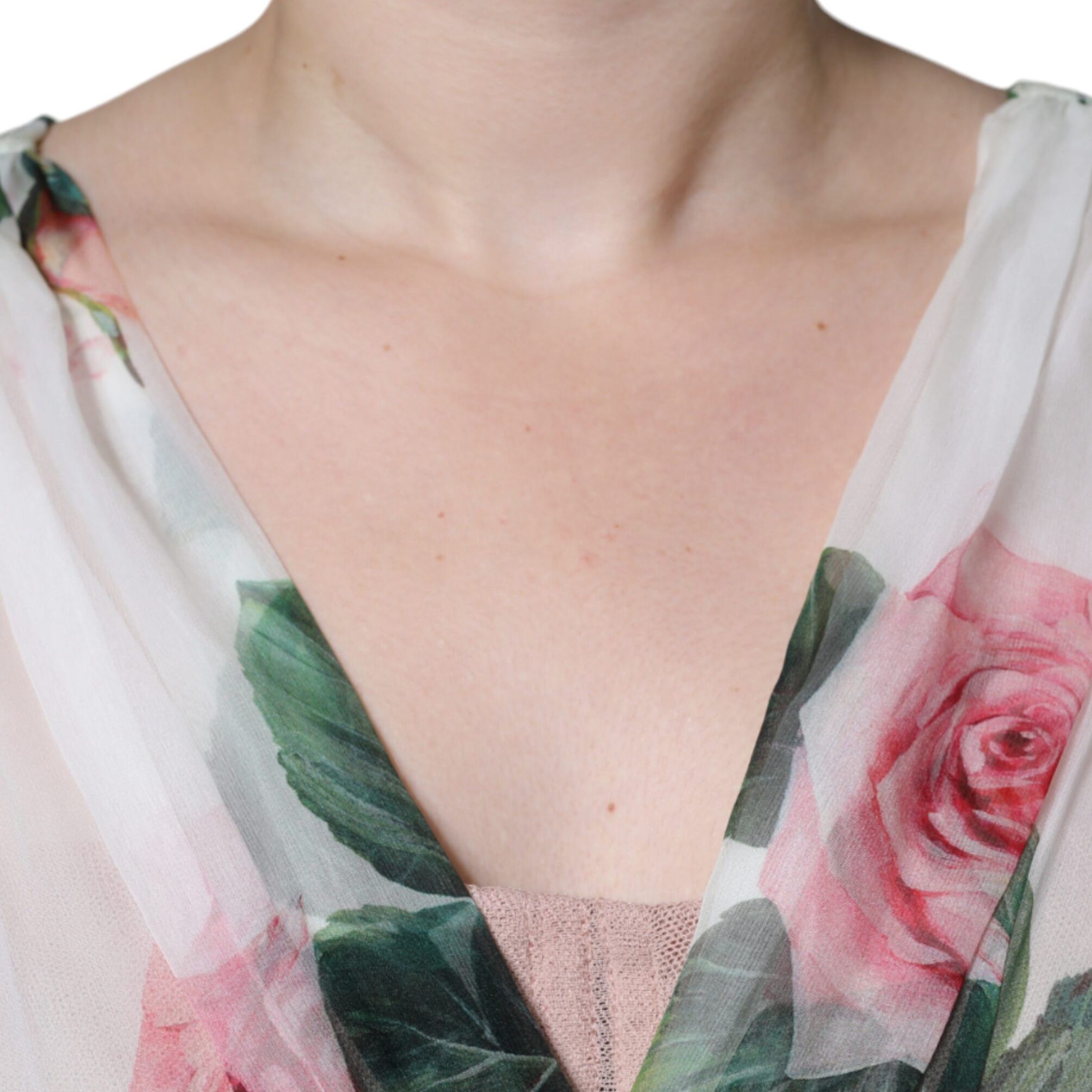 Dolce & Gabbana White Silk Floral Print A-line Midi Dress