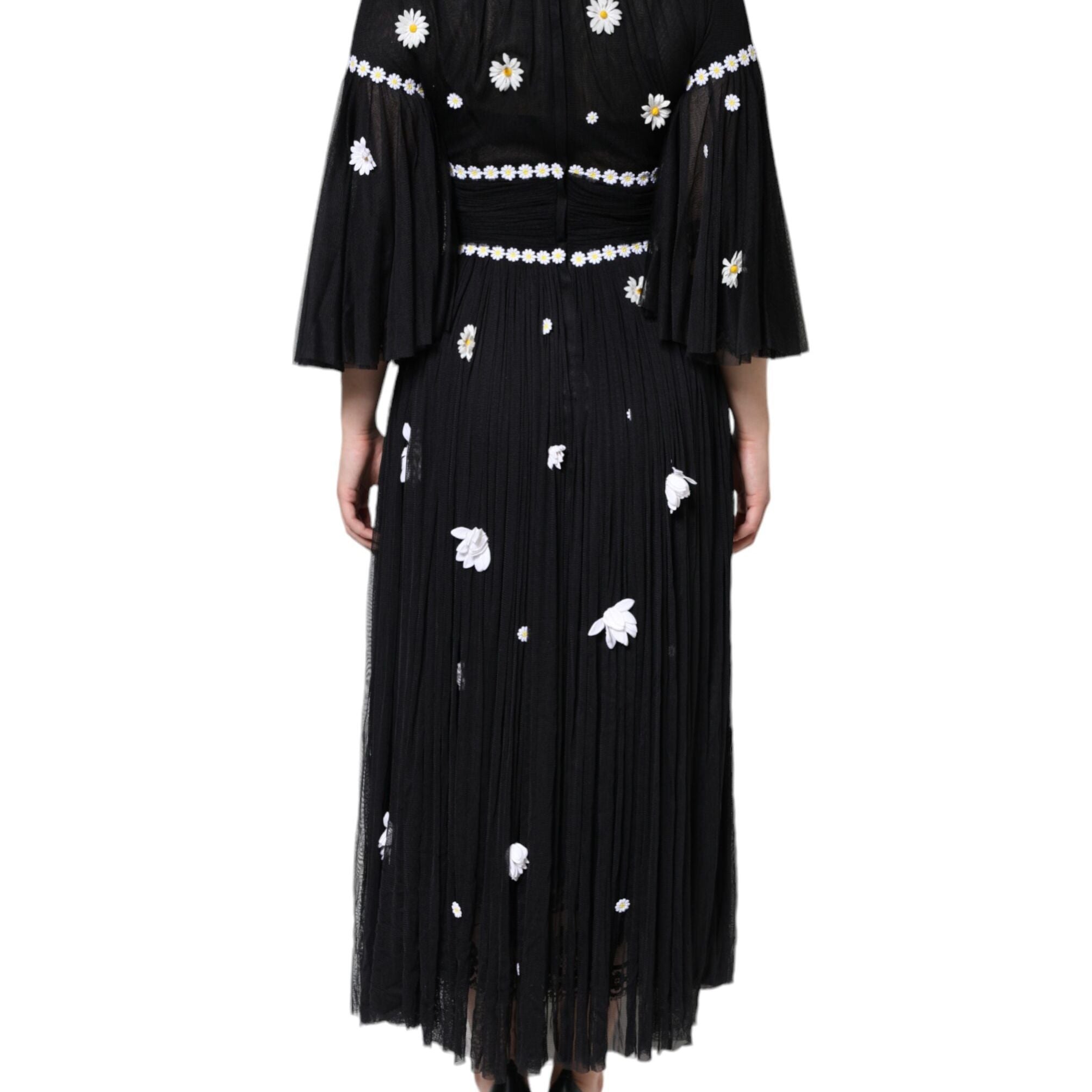 Dolce & Gabbana Black Silk Daisy A-line Long Maxi Dress