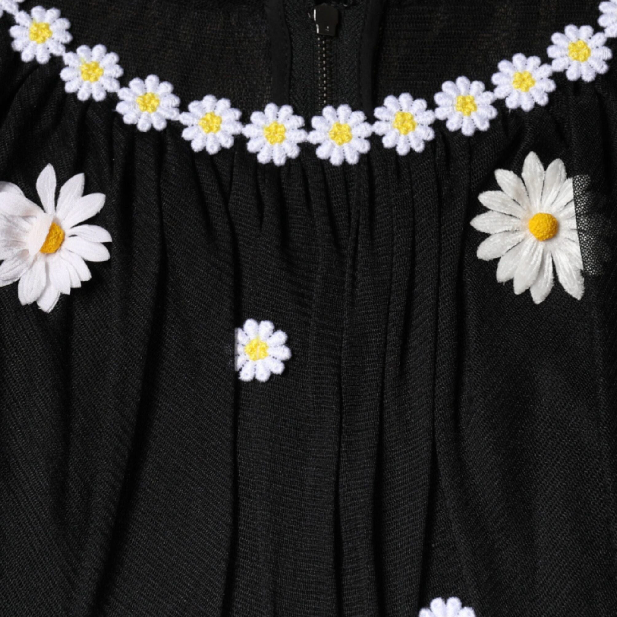 Dolce & Gabbana Black Silk Daisy A-line Long Maxi Dress
