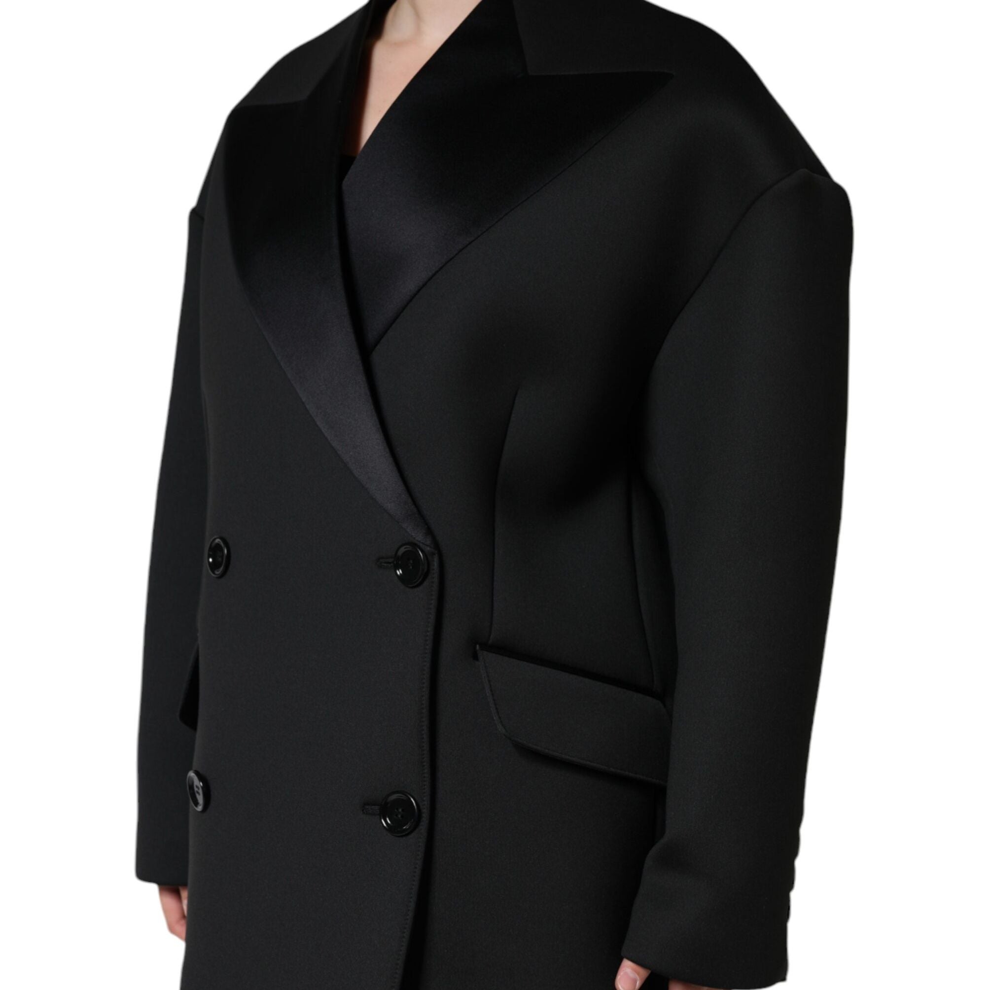 Dolce & Gabbana Black Polyester Double Breasted Coat Jacket