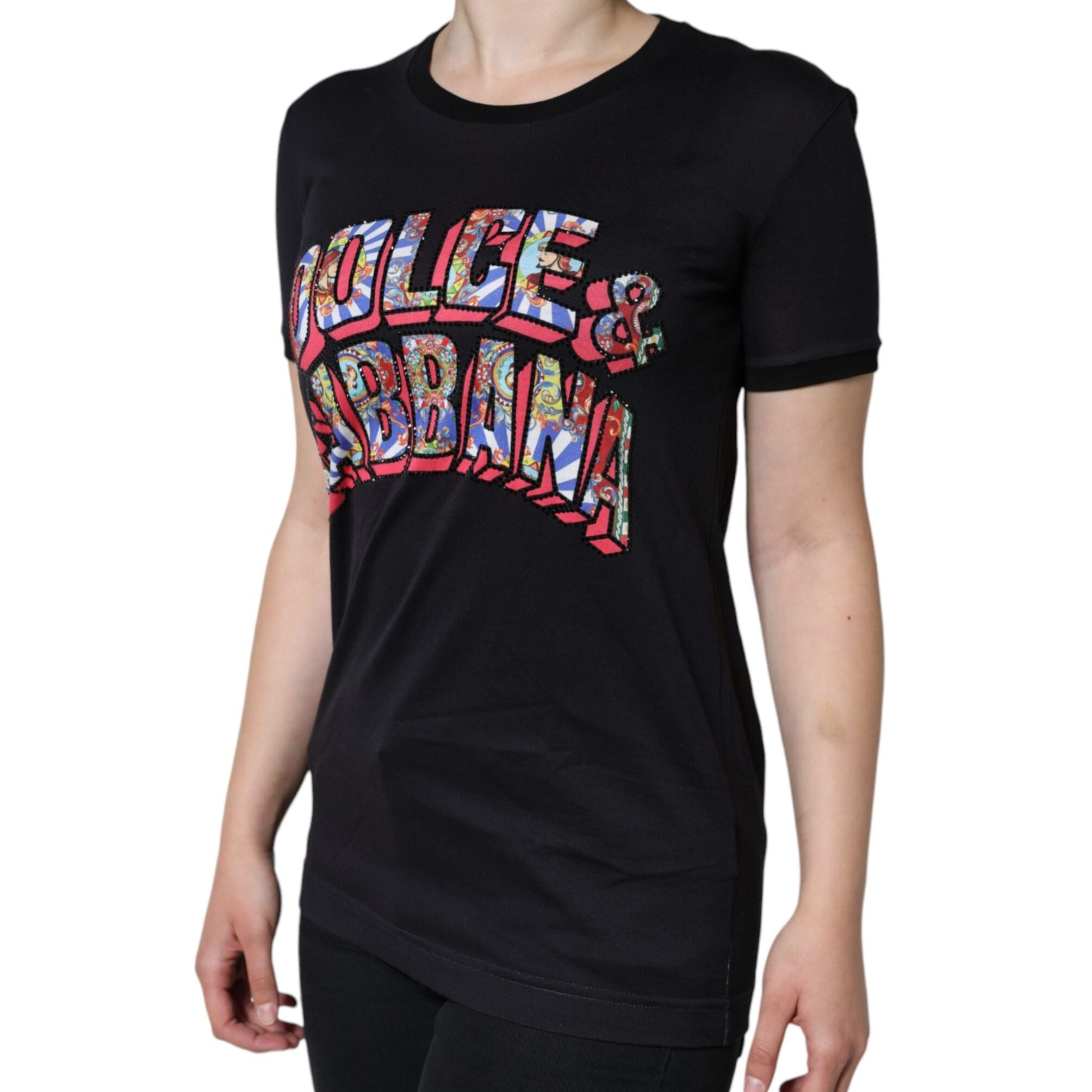 Dolce & Gabbana Black Cotton Logo Print Round Neck T-shirt
