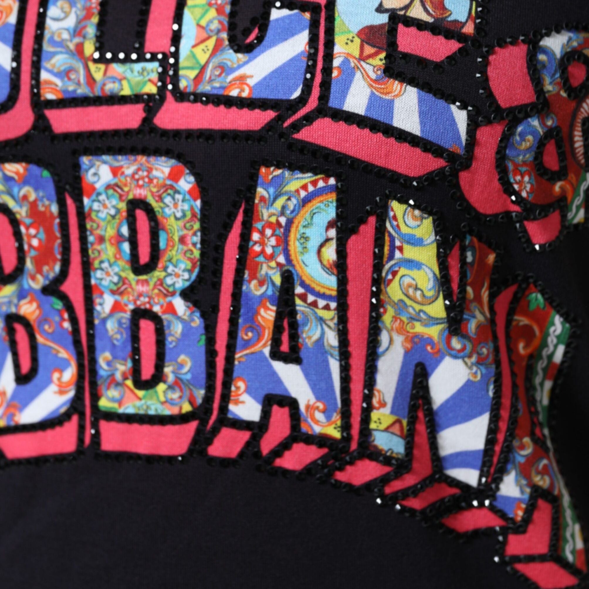 Dolce & Gabbana Black Cotton Logo Print Round Neck T-shirt