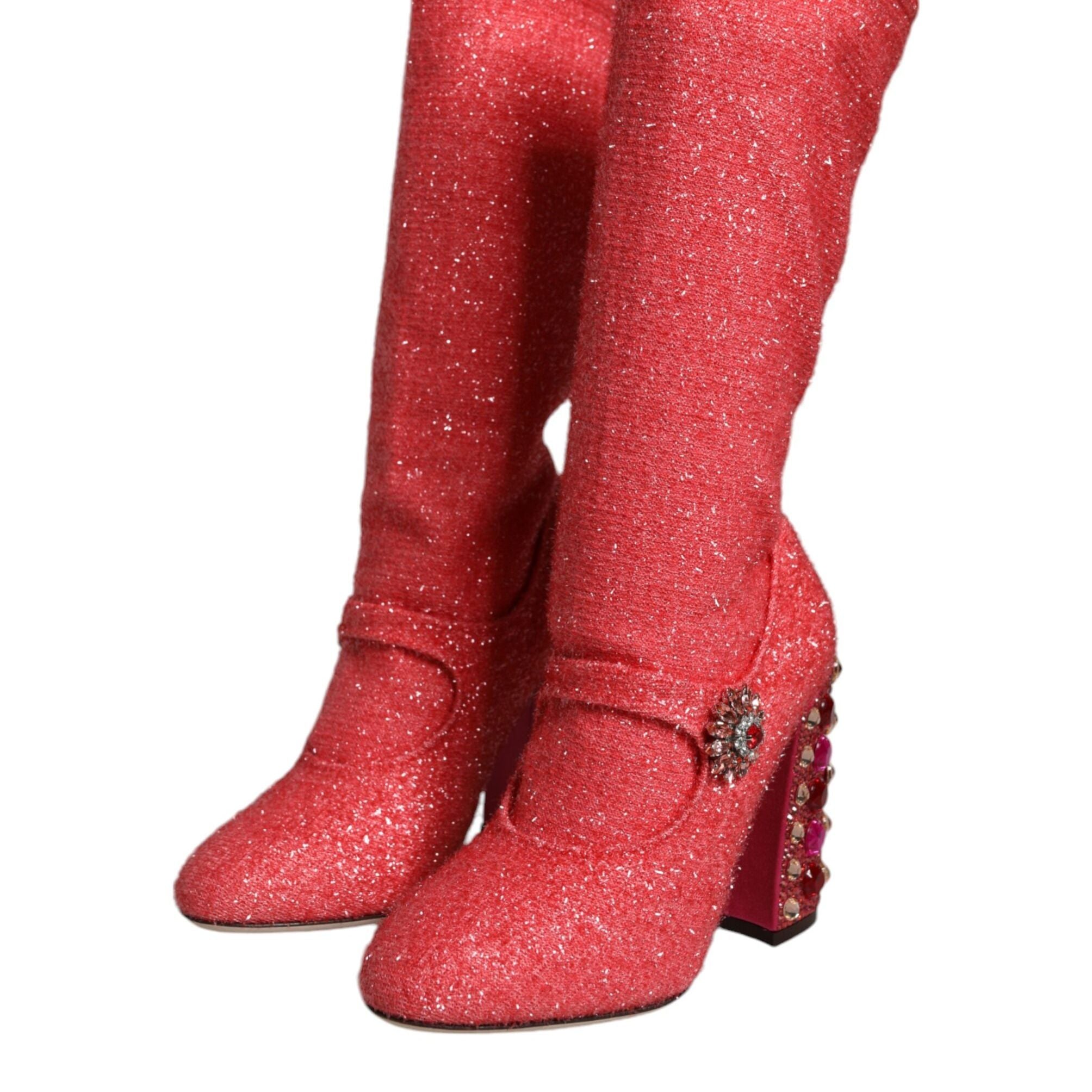 Dolce & Gabbana Pink Crystal Lurex Fantasy High Boots Shoes