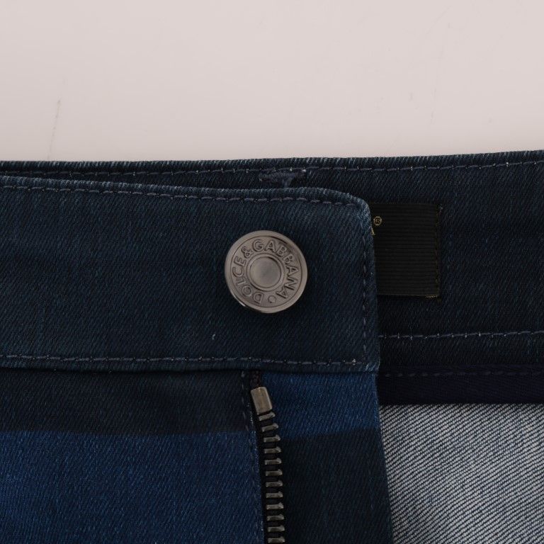 Dolce & Gabbana Blue Short striped Mini Denim Skirt