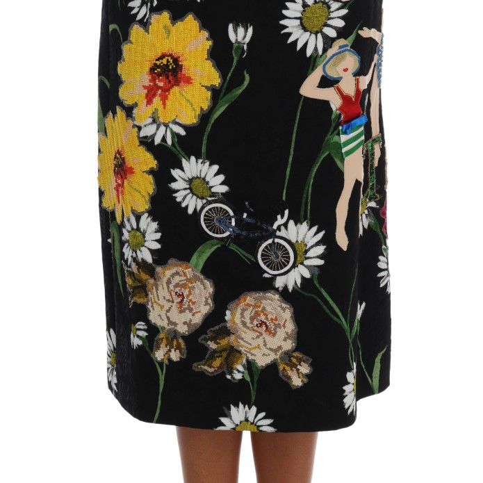 Dolce & Gabbana Black Embellished Daisy Brocade Skirt