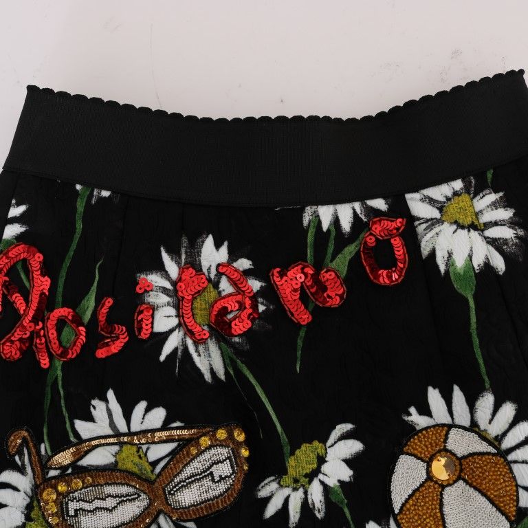 Dolce & Gabbana Black Embellished Daisy Brocade Skirt