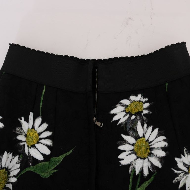Dolce & Gabbana Black Embellished Daisy Brocade Skirt