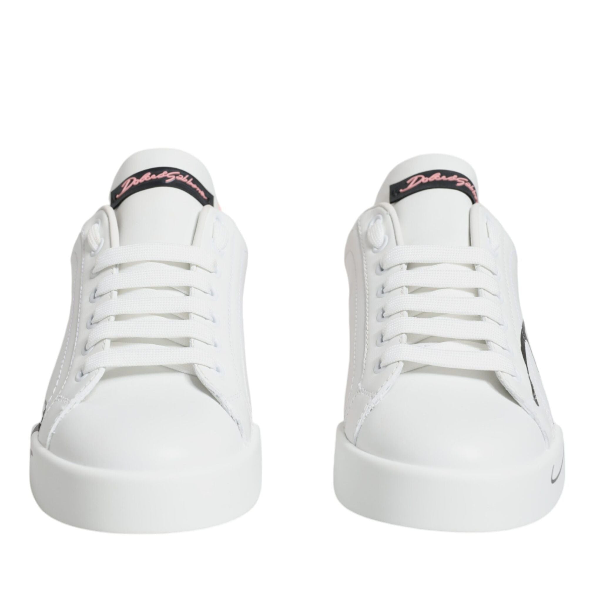 Dolce & Gabbana White Pink Portofino Low Top Sneakers Shoes