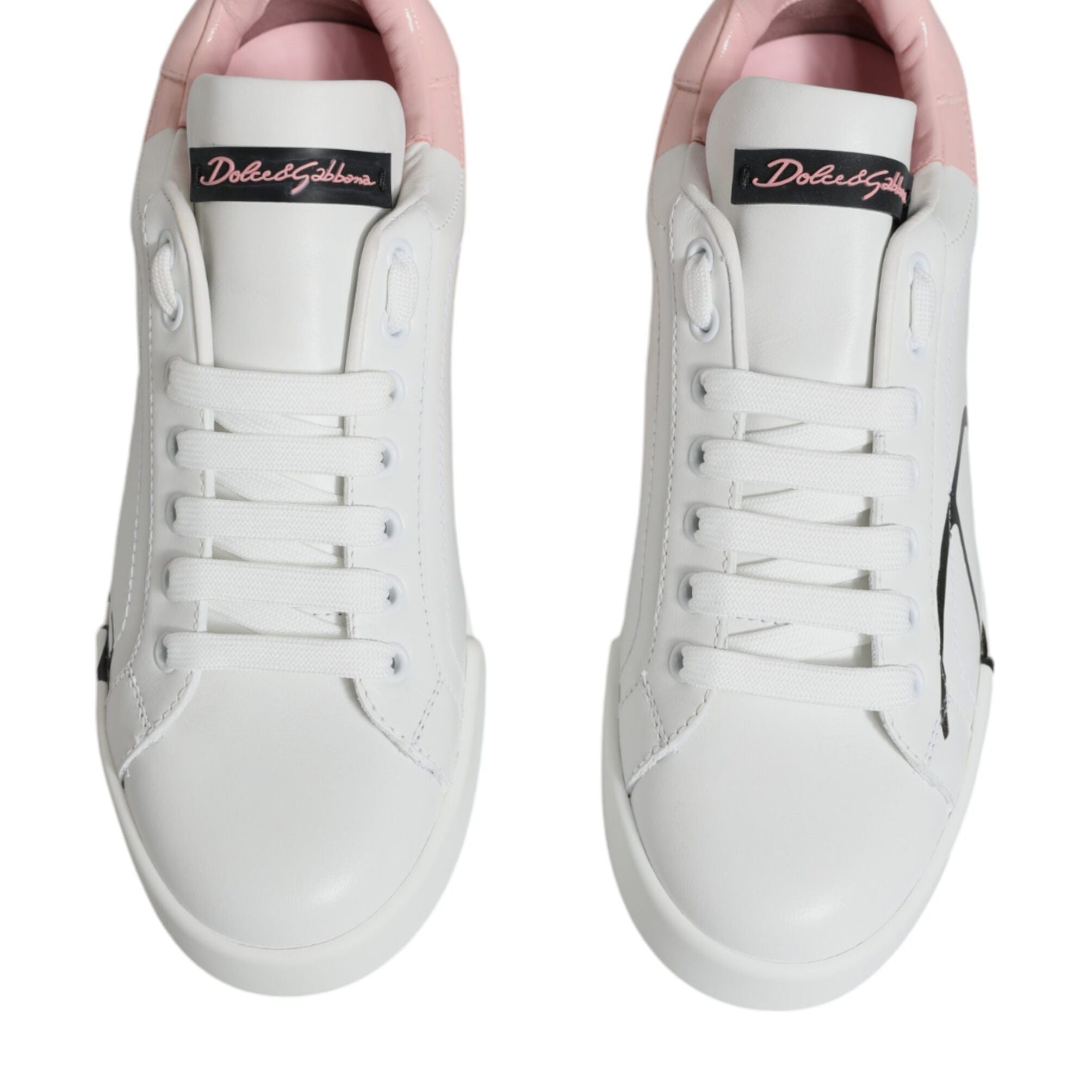 Dolce & Gabbana White Pink Portofino Low Top Sneakers Shoes