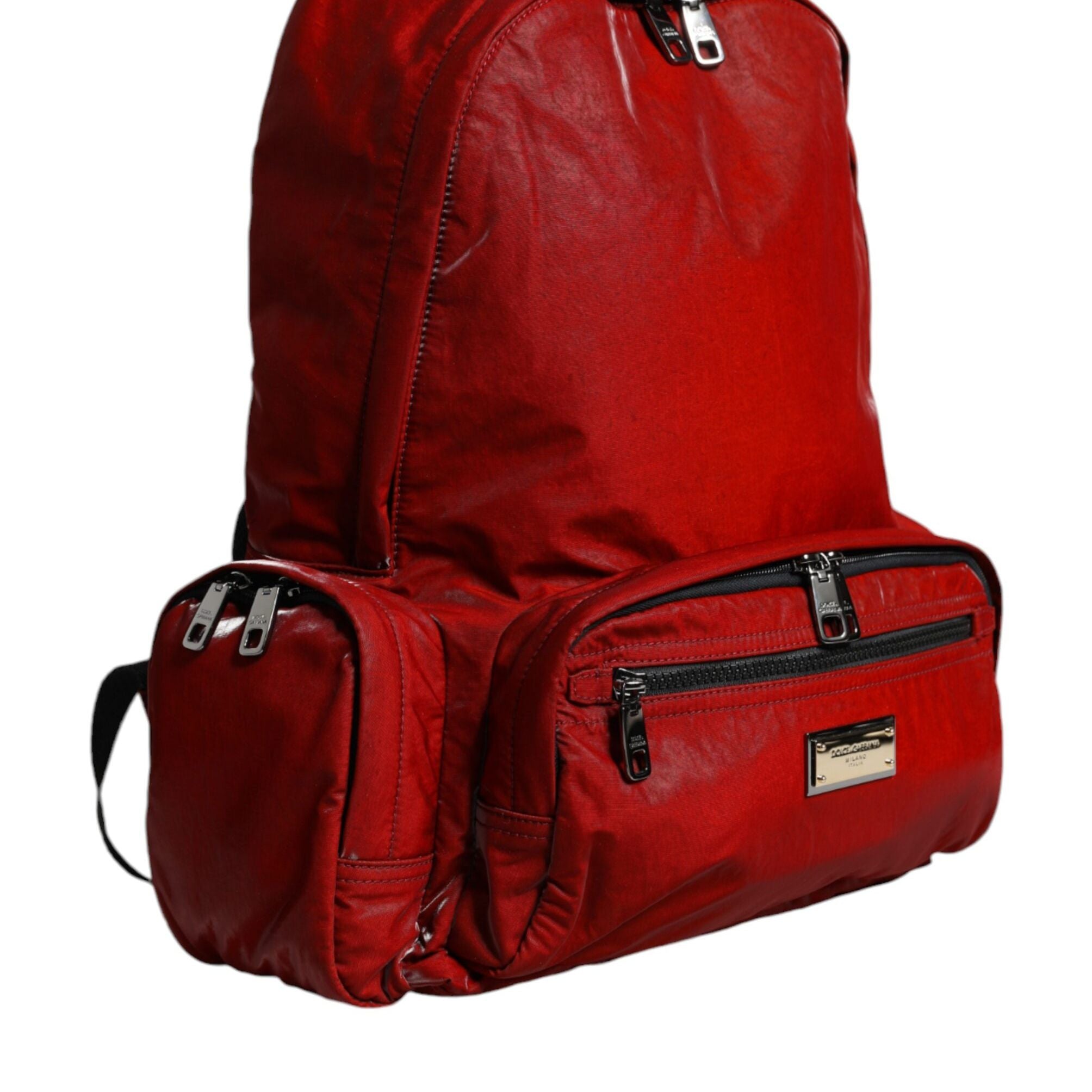 Dolce & Gabbana Red Patent Leather Logo Plaque Backpack Bag
