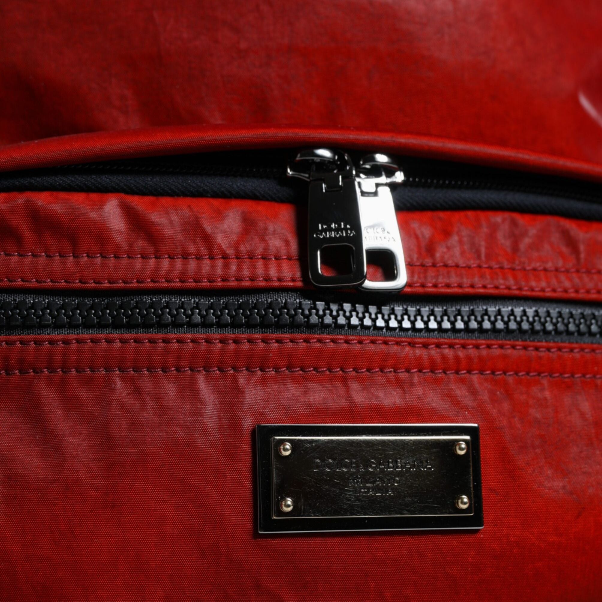 Dolce & Gabbana Red Patent Leather Logo Plaque Backpack Bag