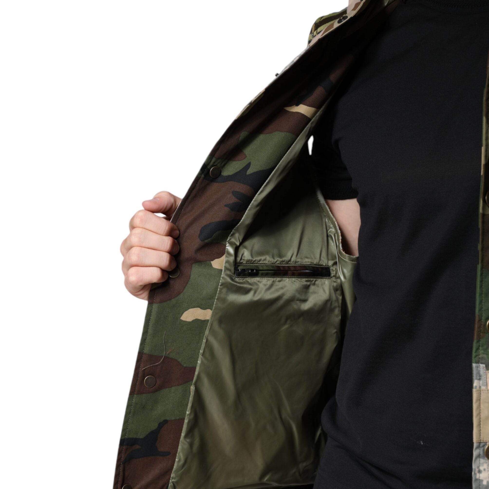 Dolce & Gabbana Multicolor Patchwork Hooded Vest Jacket