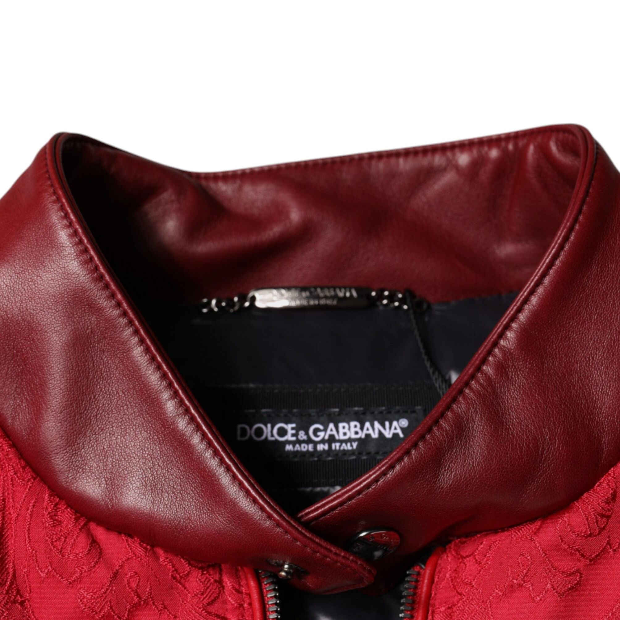 Dolce & Gabbana Red Quilted Bomber Gold Crown Logo Jacket