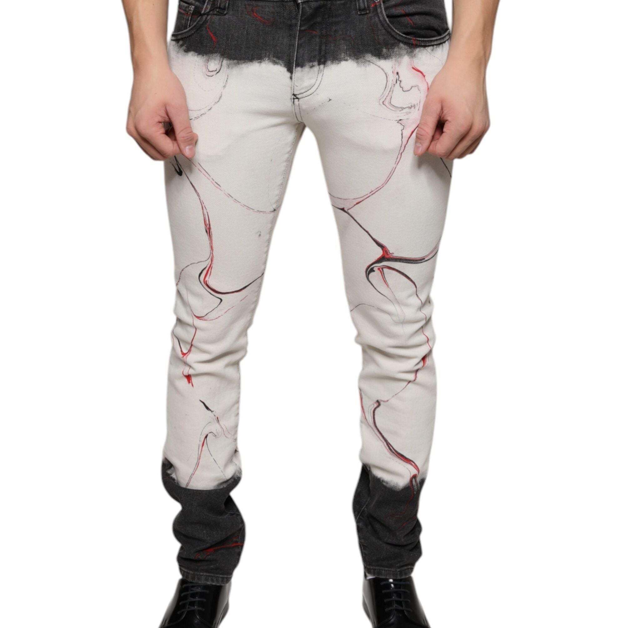 Dolce & Gabbana Black White Printed Skinny Men Denim Jeans