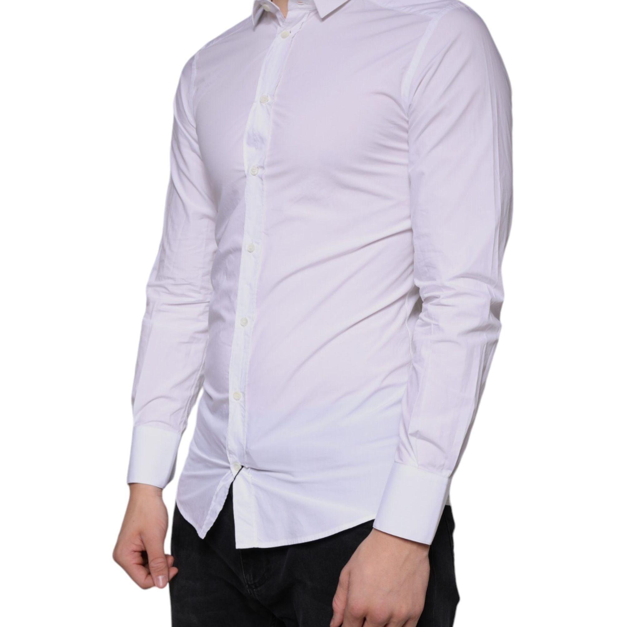 Dolce & Gabbana White Cotton Dress GOLD Formal Collared Shirt