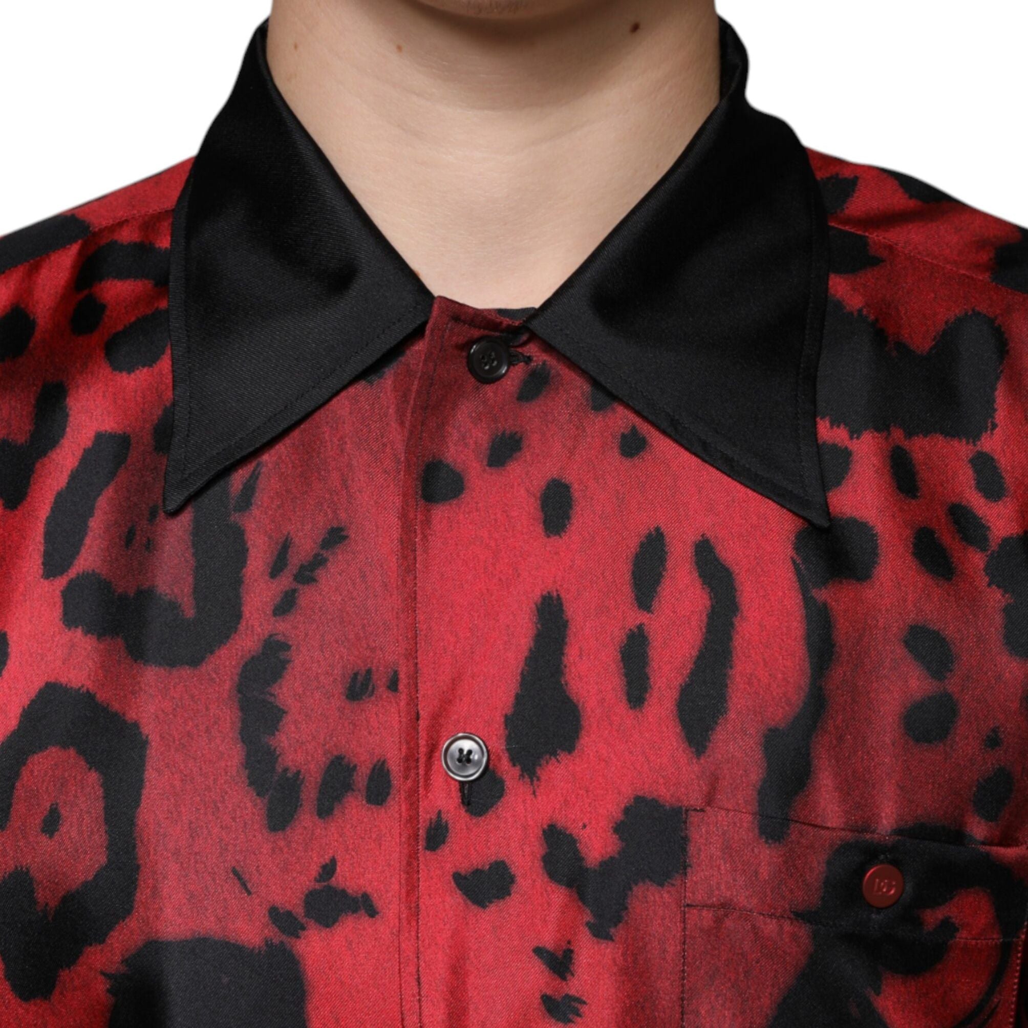 Dolce & Gabbana Red Leopard Silk Button Down Casual Shirt