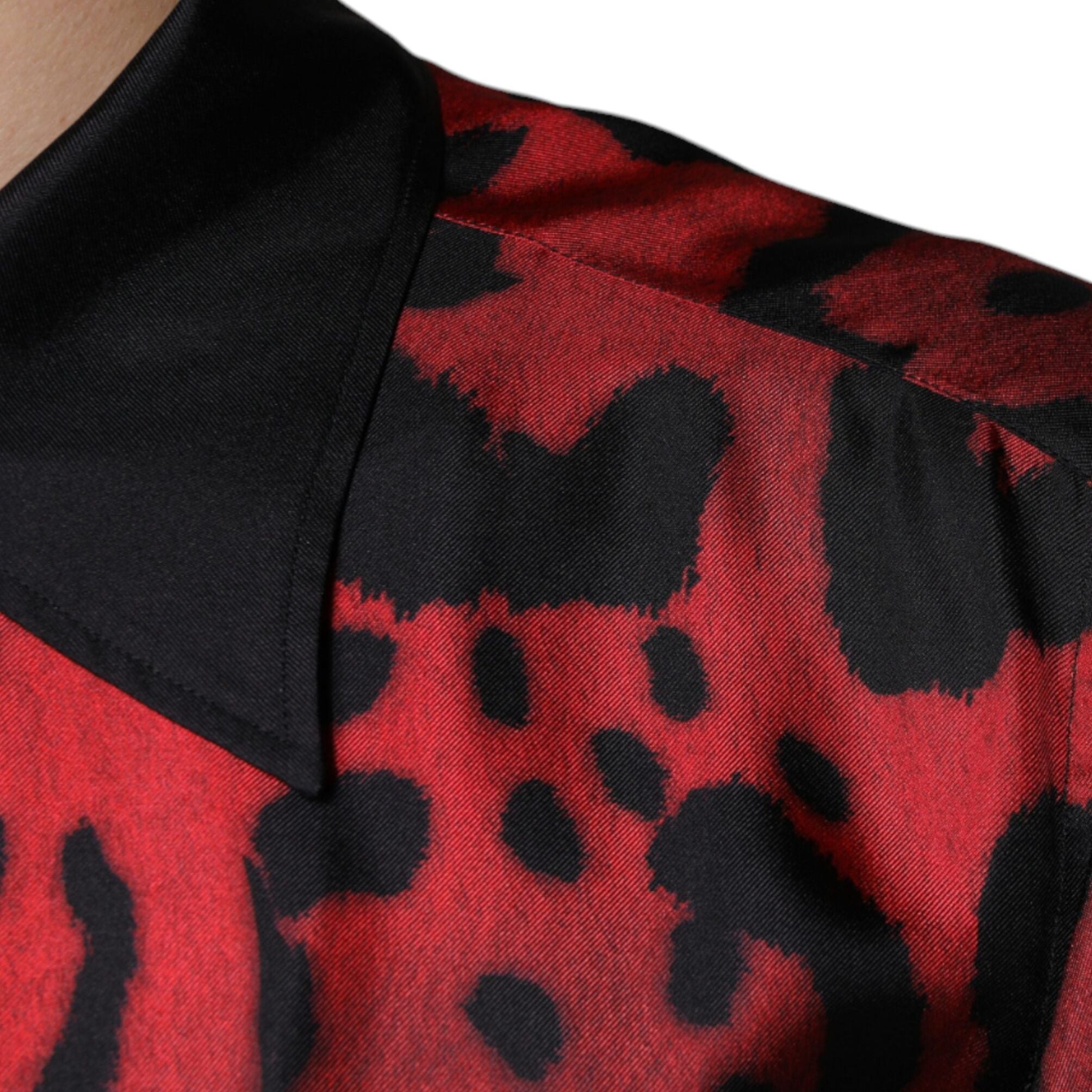 Dolce & Gabbana Red Leopard Silk Button Down Casual Shirt