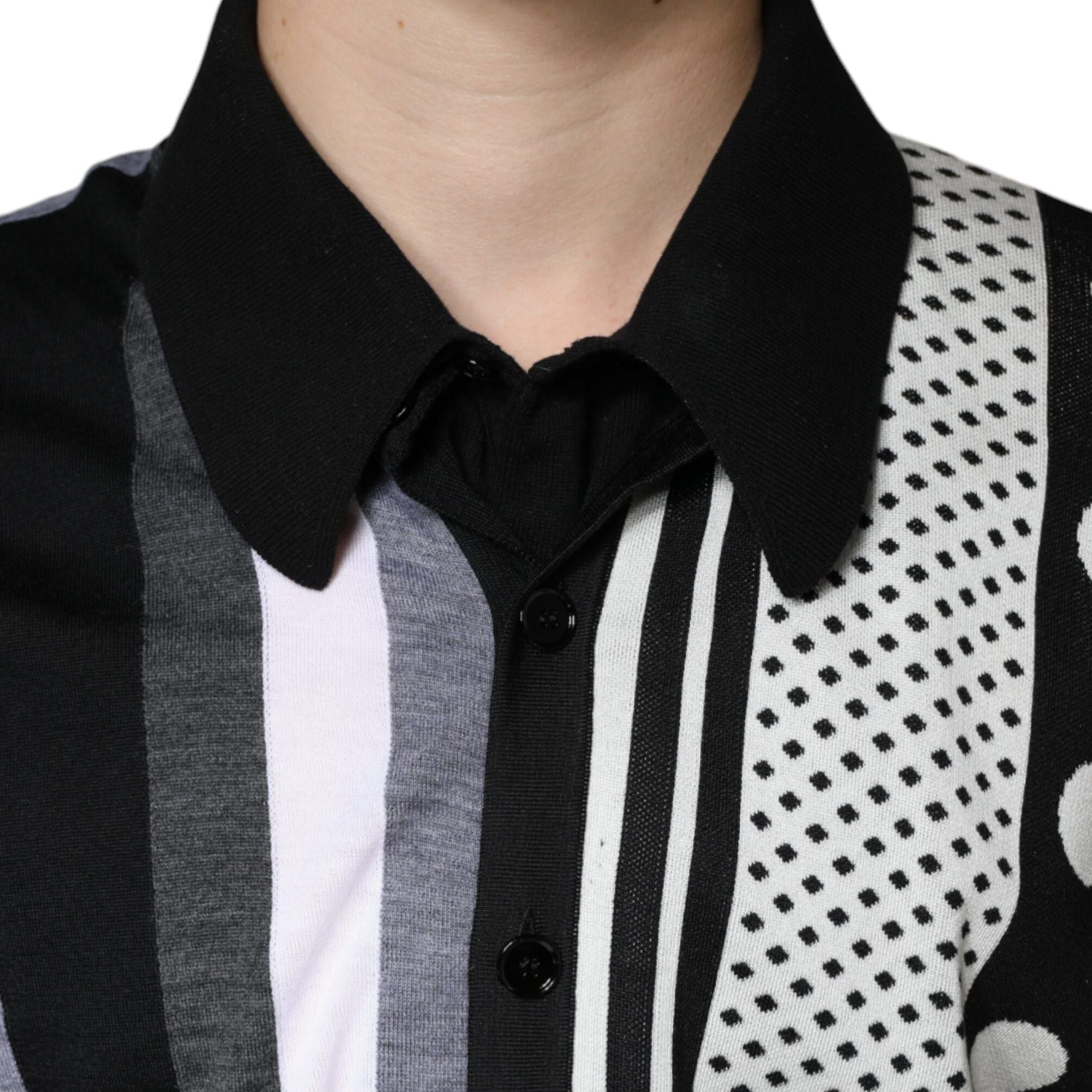 Dolce & Gabbana Black White Polka Dot Collared Polo T-shirt