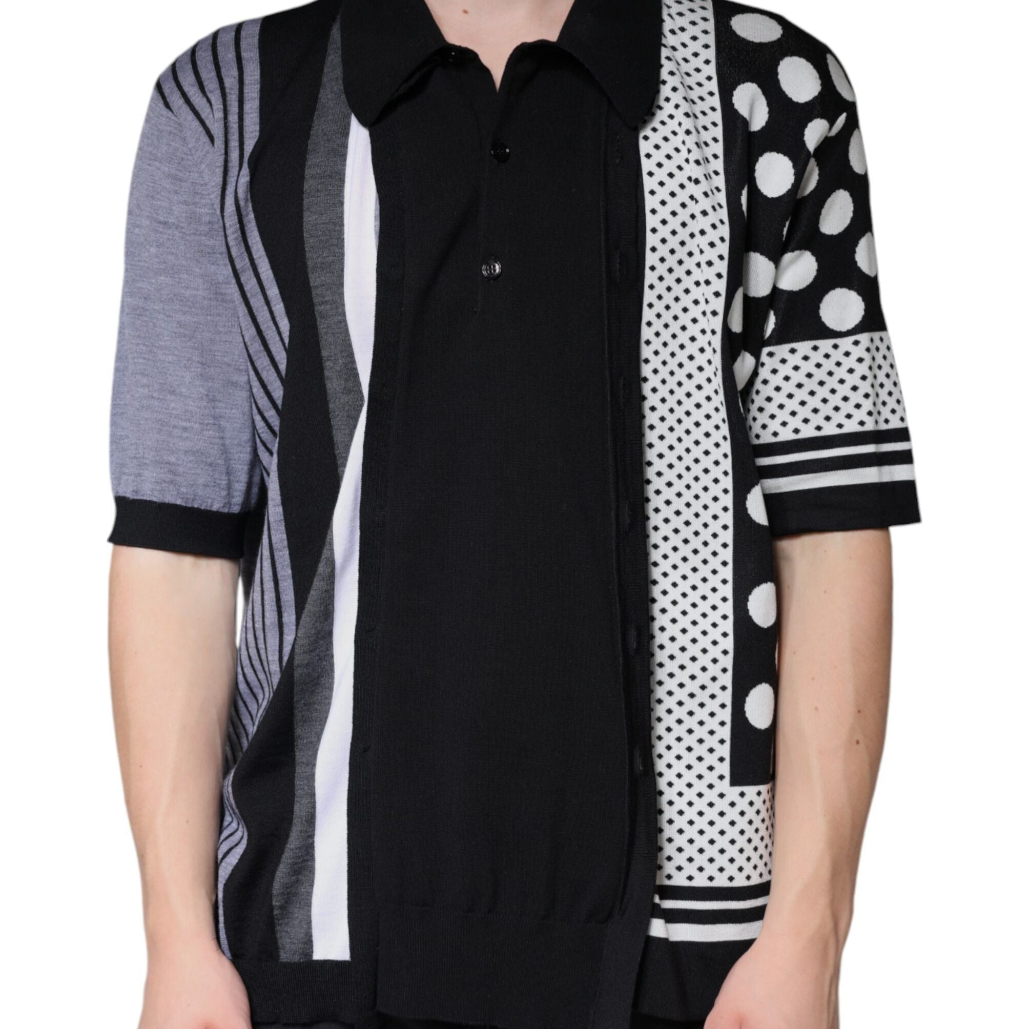 Dolce & Gabbana Black White Polka Dot Collared Polo T-shirt