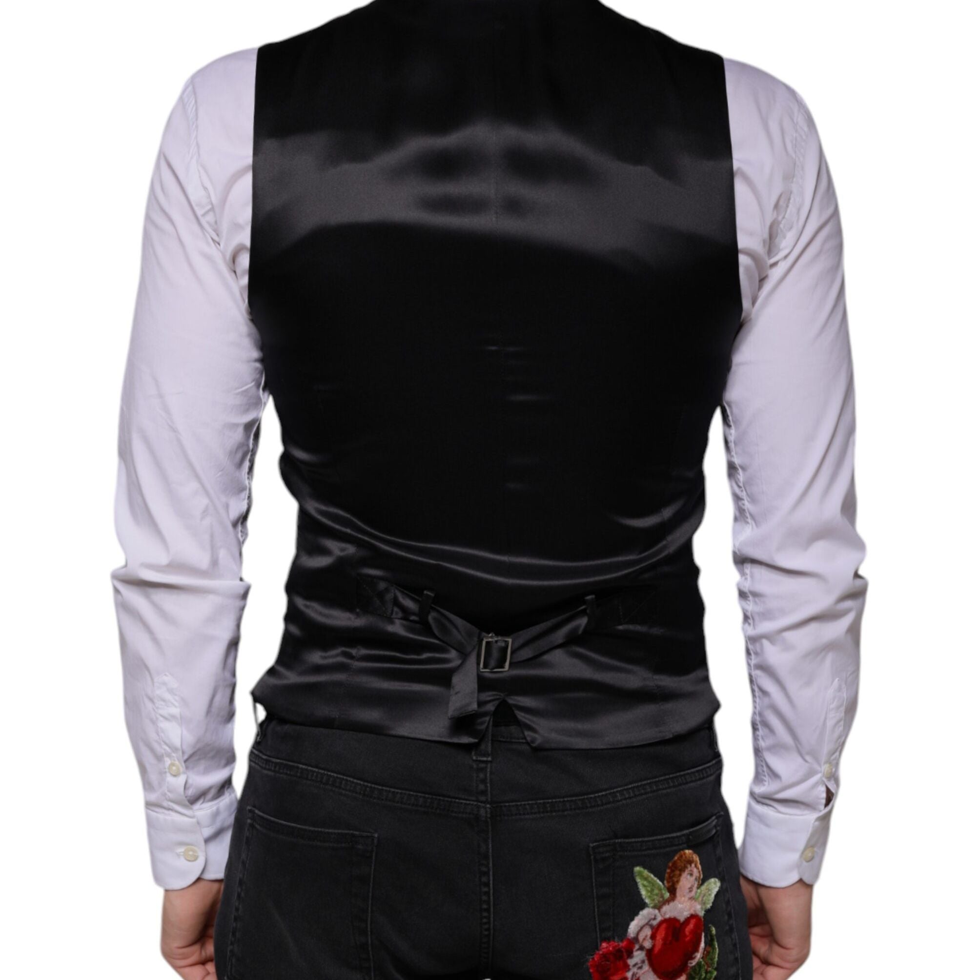 Dolce & Gabbana Black Wool Waistcoat Dress Formal Vest