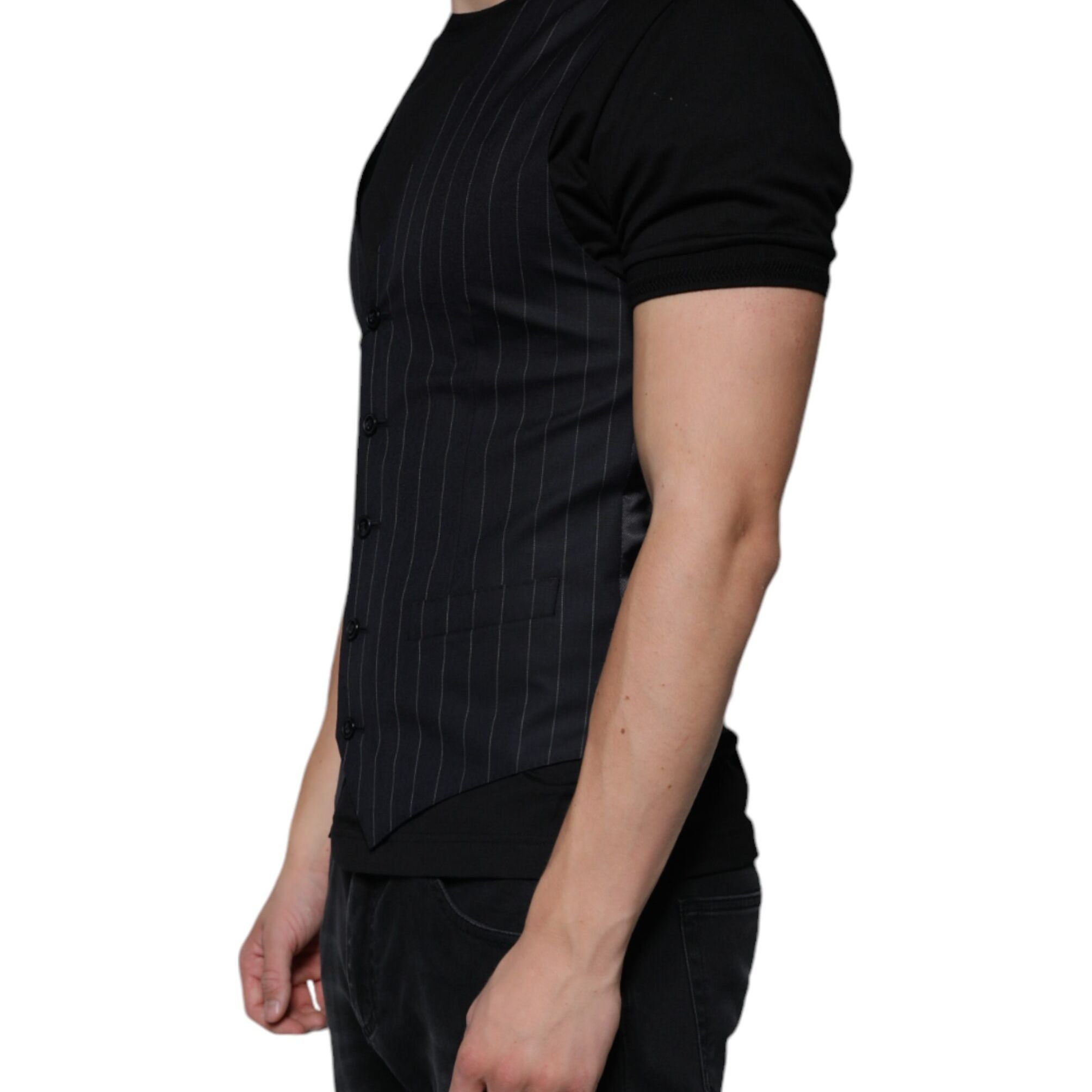 Dolce & Gabbana Black Leather Waistcoat Dress Formal Vest