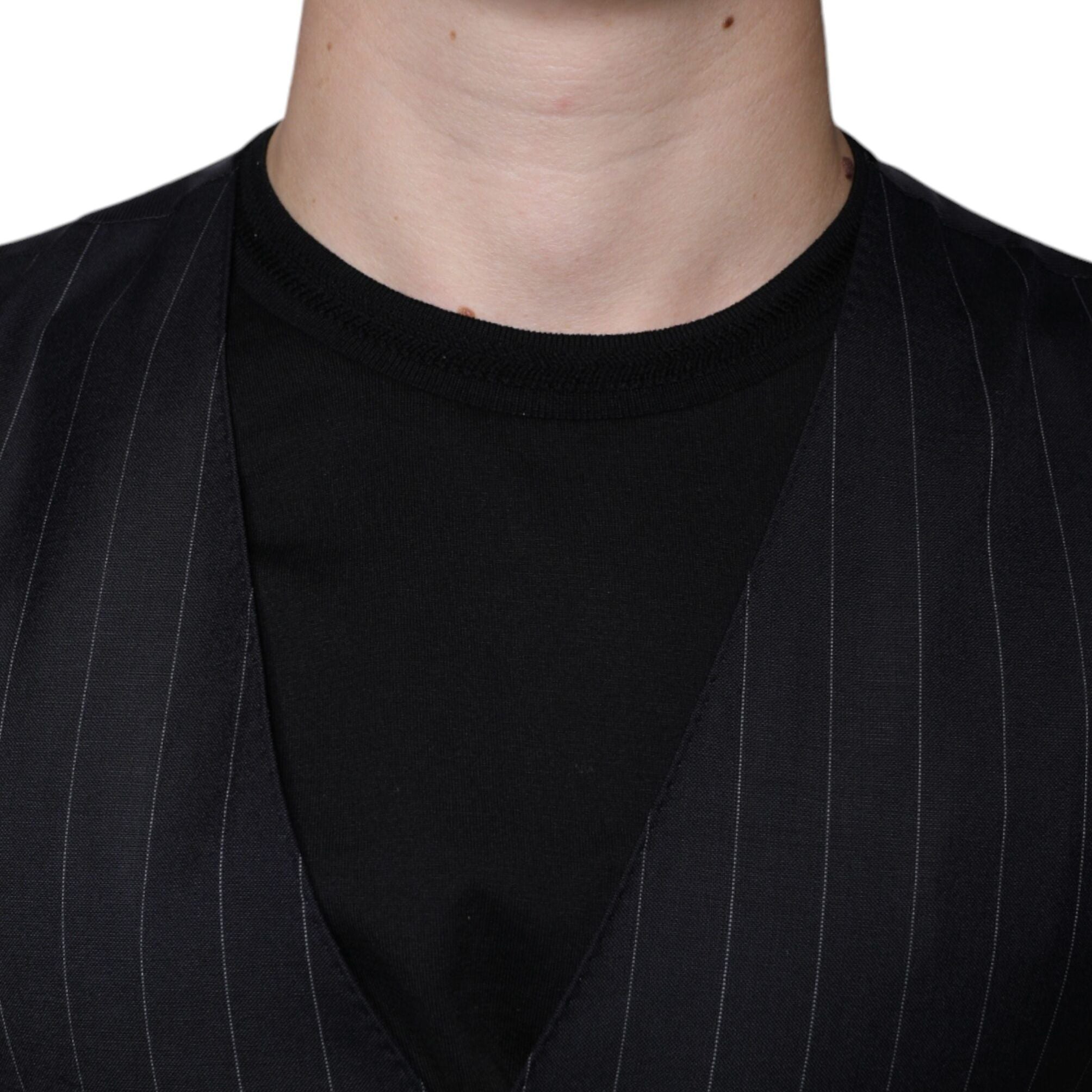 Dolce & Gabbana Black Leather Waistcoat Dress Formal Vest