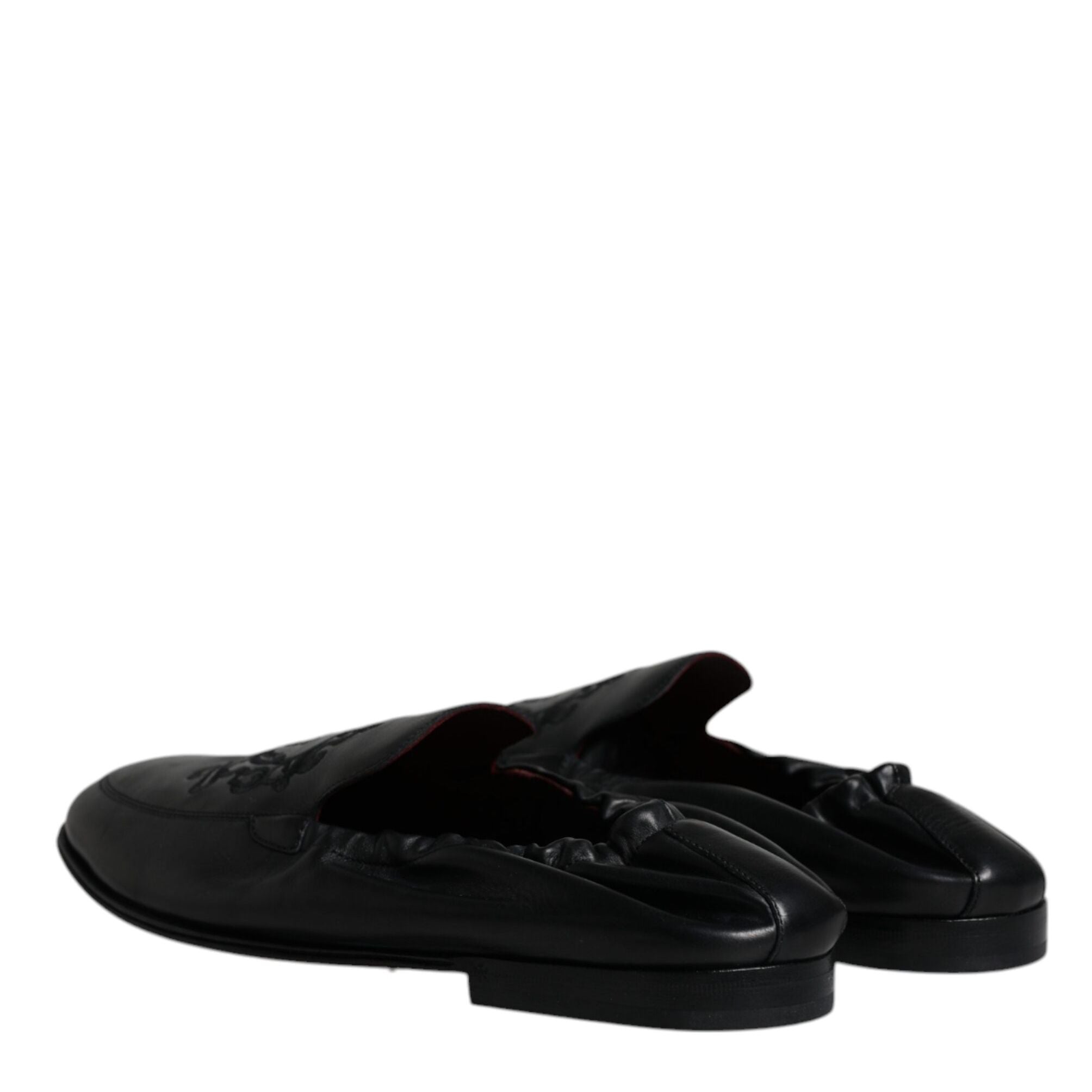 Dolce & Gabbana Black Logo Embroidered Leather Loafer Men Dress Shoes
