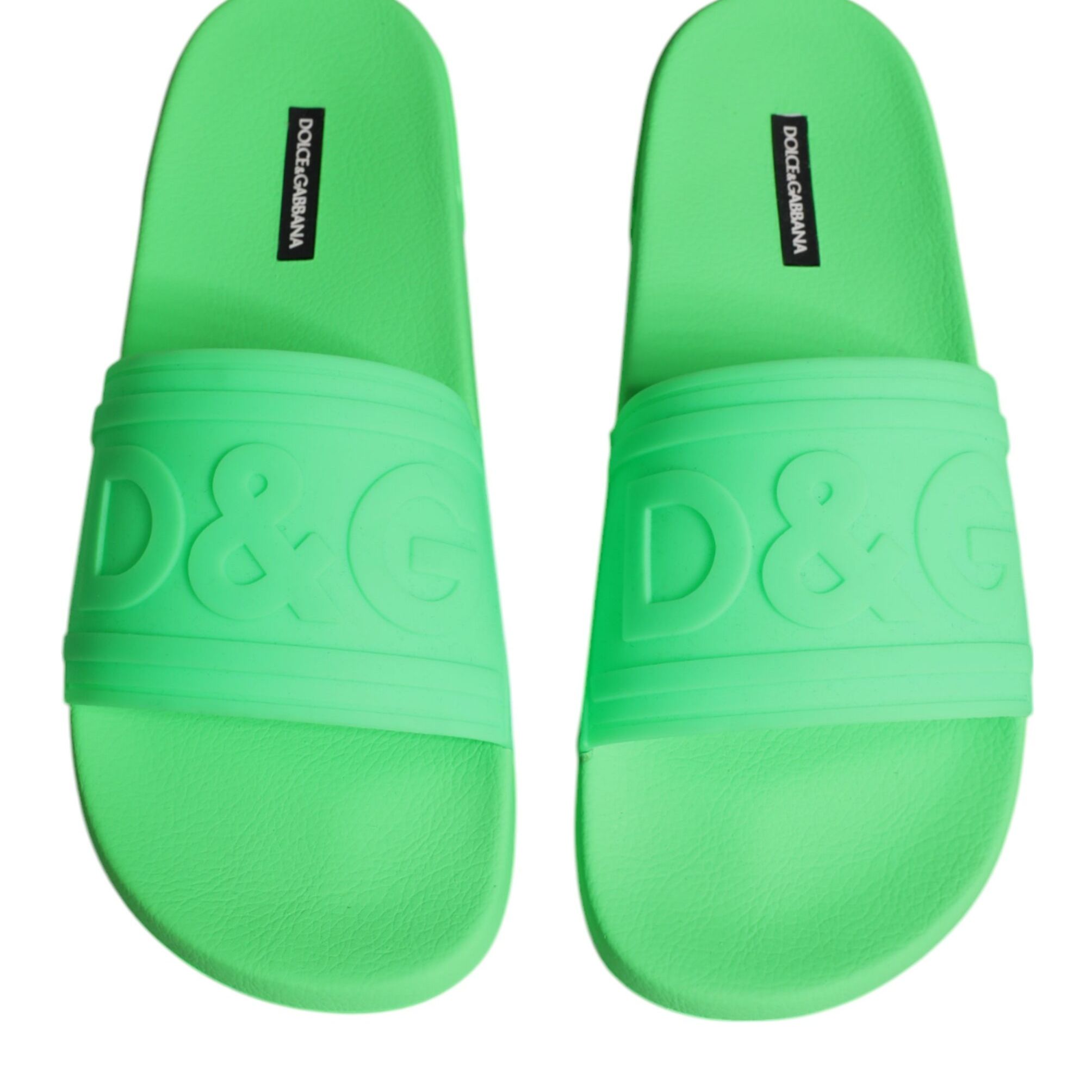Dolce & Gabbana Green Leather Slides Sandals Beachwear Shoes