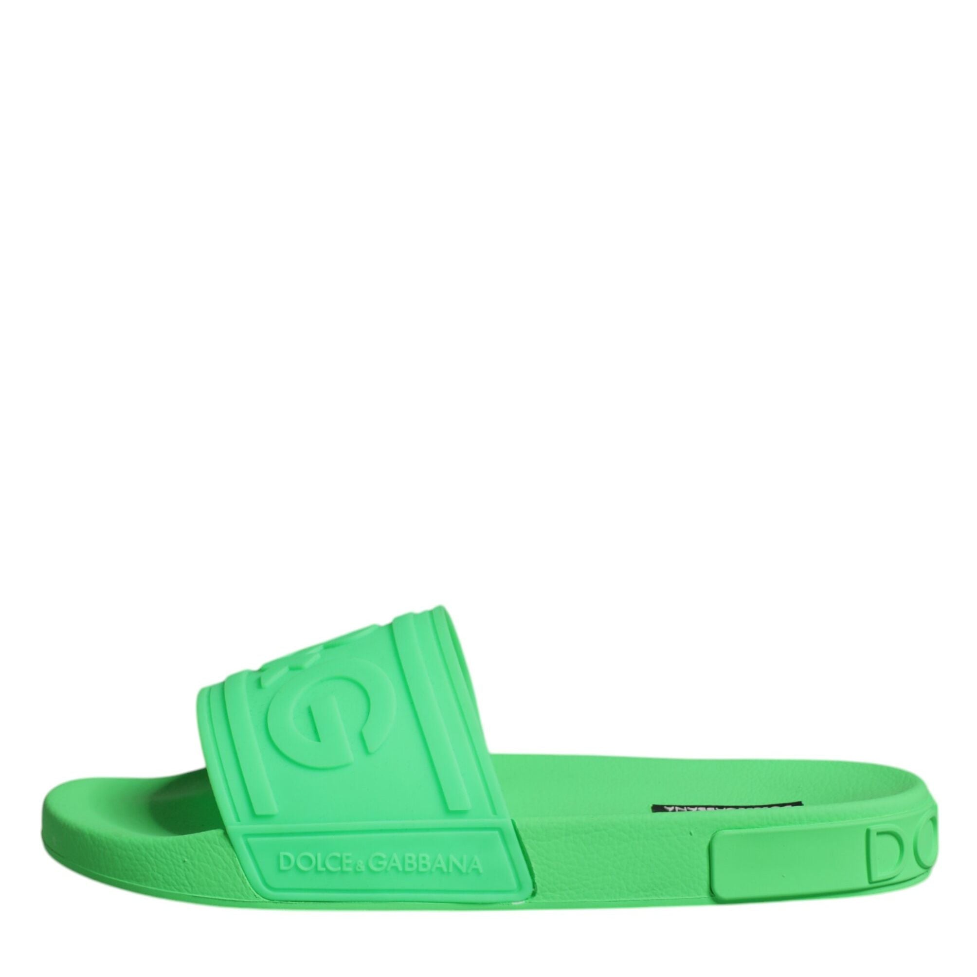 Dolce & Gabbana Green Leather Slides Sandals Beachwear Shoes