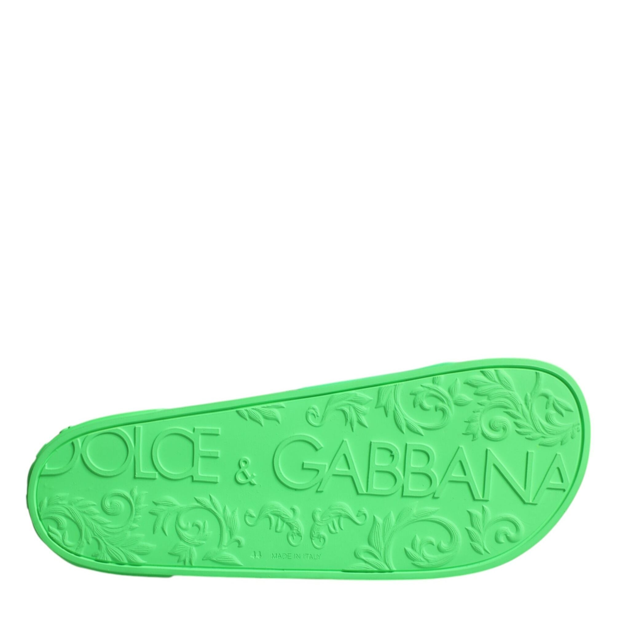 Dolce & Gabbana Green Leather Slides Sandals Beachwear Shoes