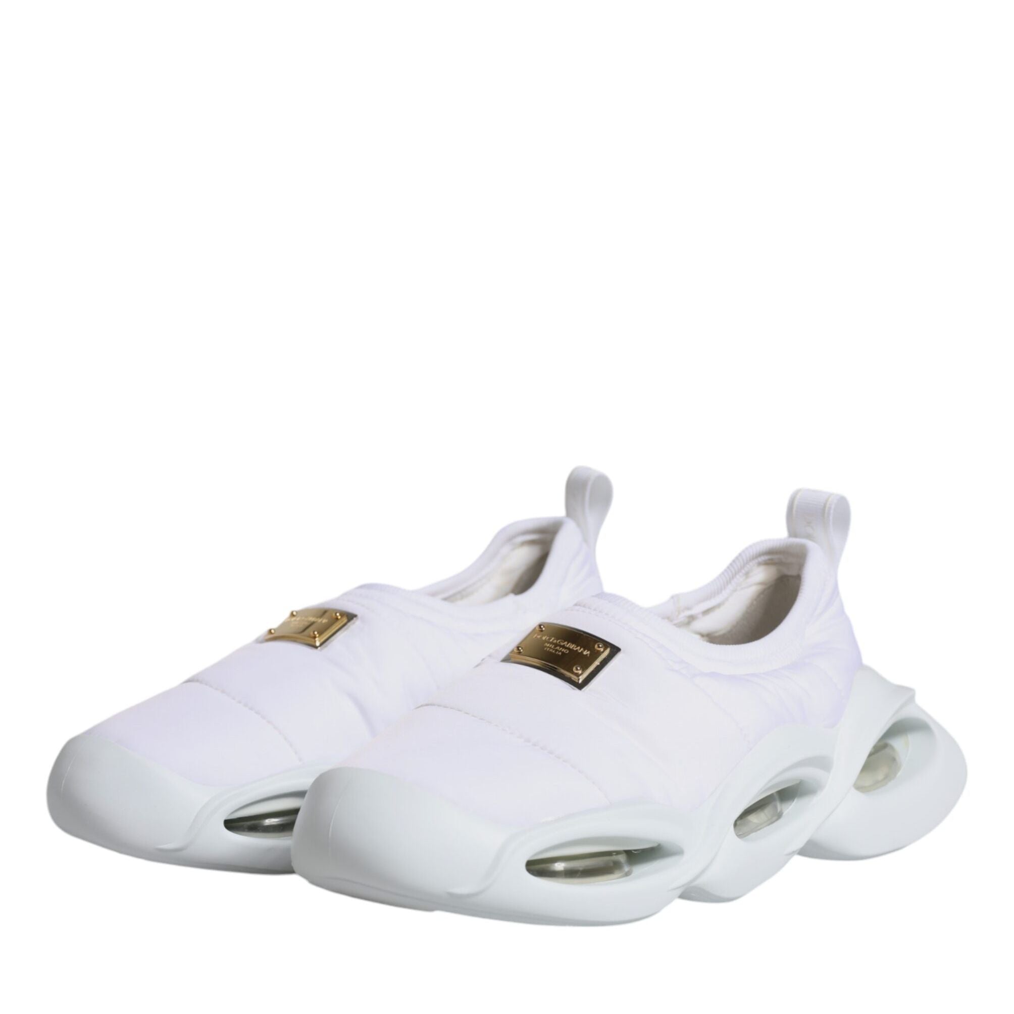 Dolce & Gabbana White Padded Fabric Low Top Sneakers Shoes