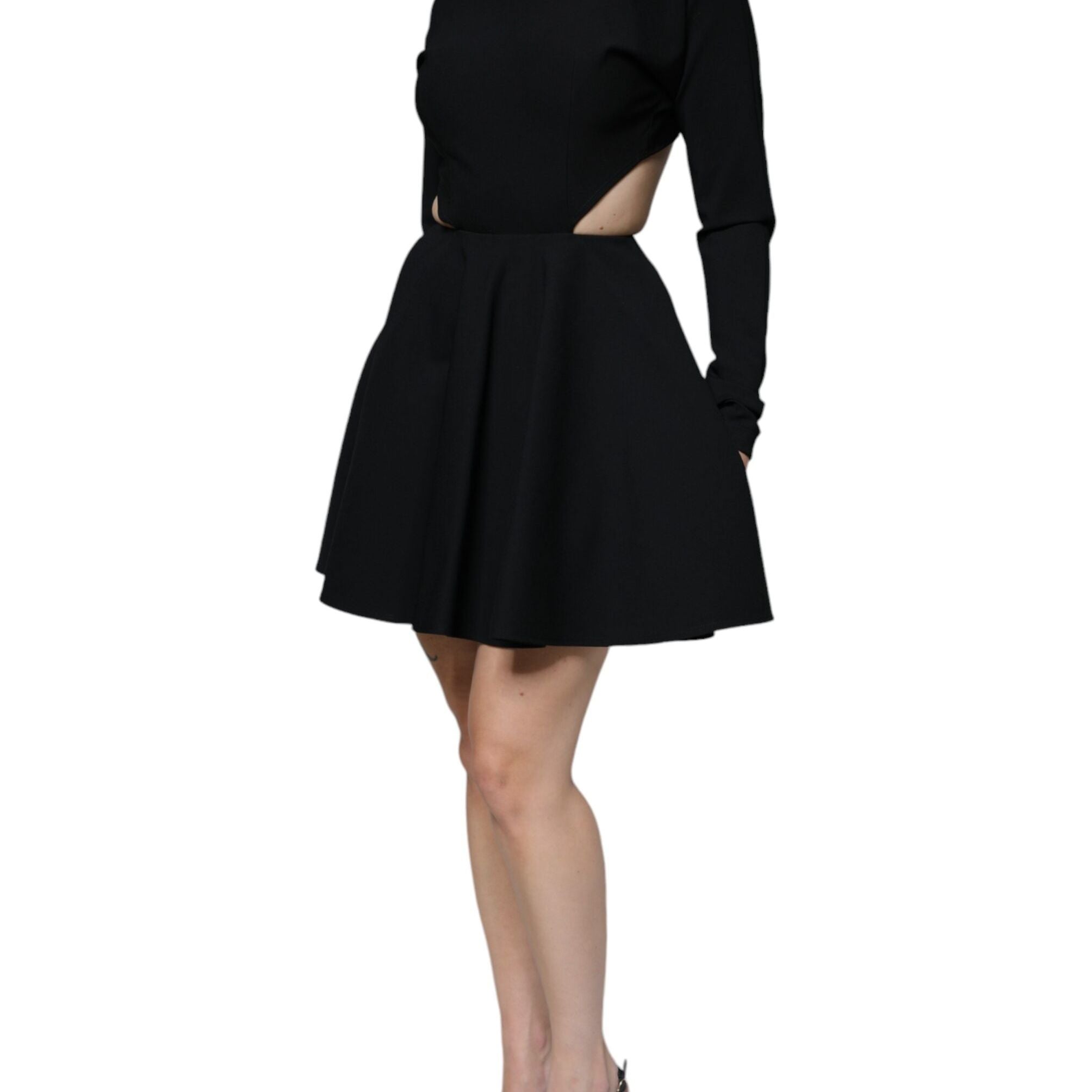 Dolce & Gabbana Black Viscose Cut Out A-line Long Sleeves Mini Dress