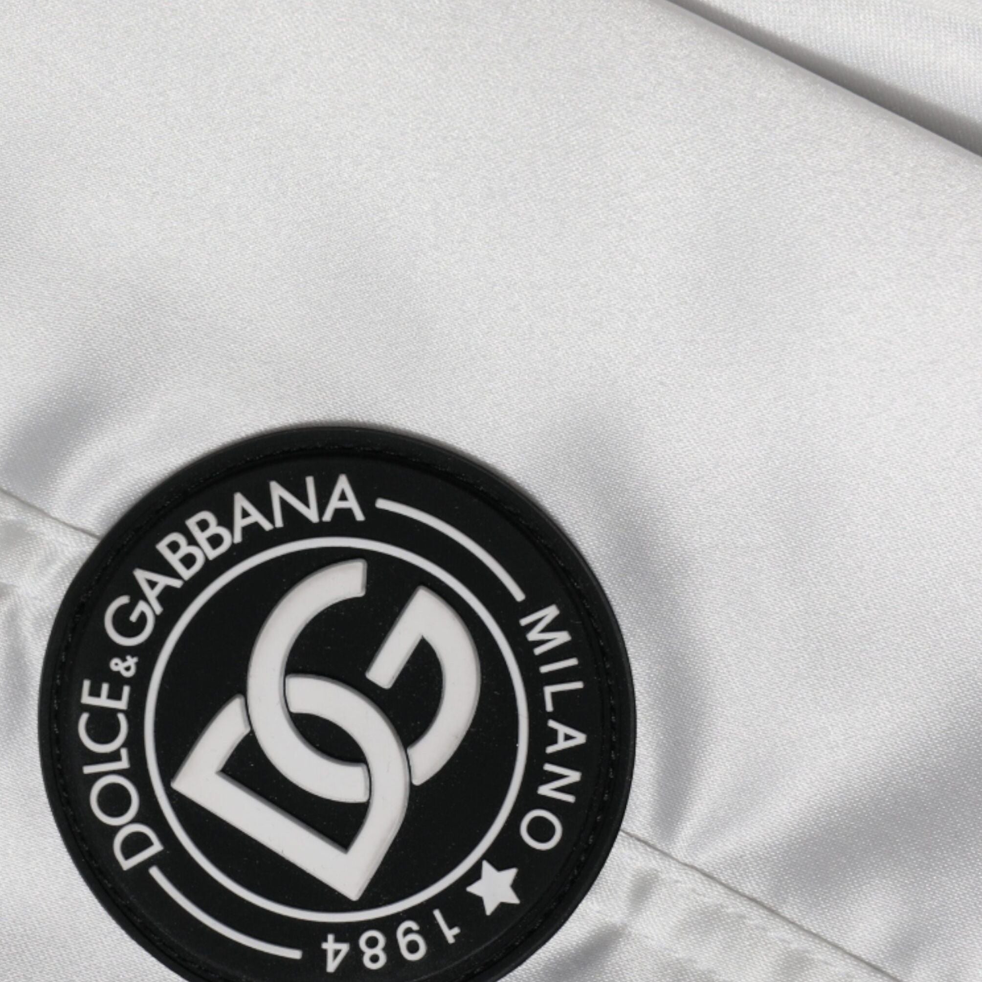 Dolce & Gabbana White Polyester Logo Full Zip Bomber Jacket