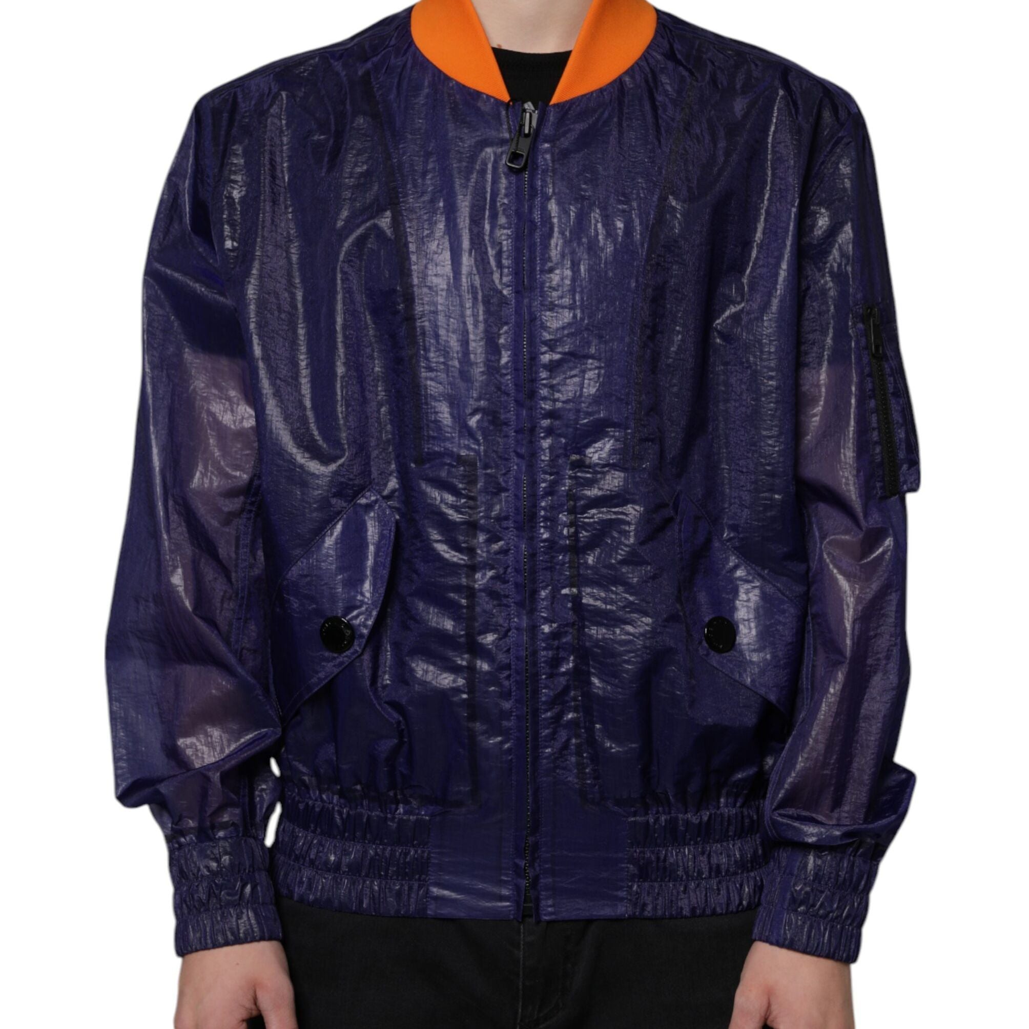 Dolce & Gabbana Blue Cotton Stretch Full Zip Bomber Jacket