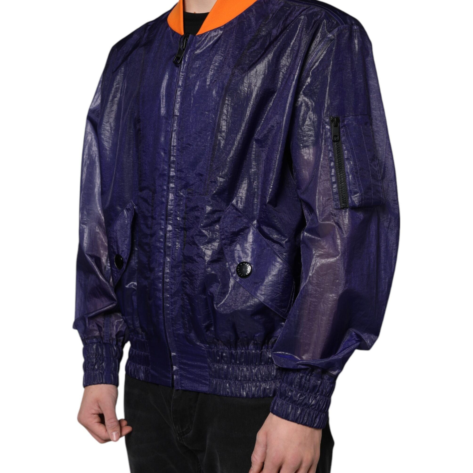 Dolce & Gabbana Blue Cotton Stretch Full Zip Bomber Jacket
