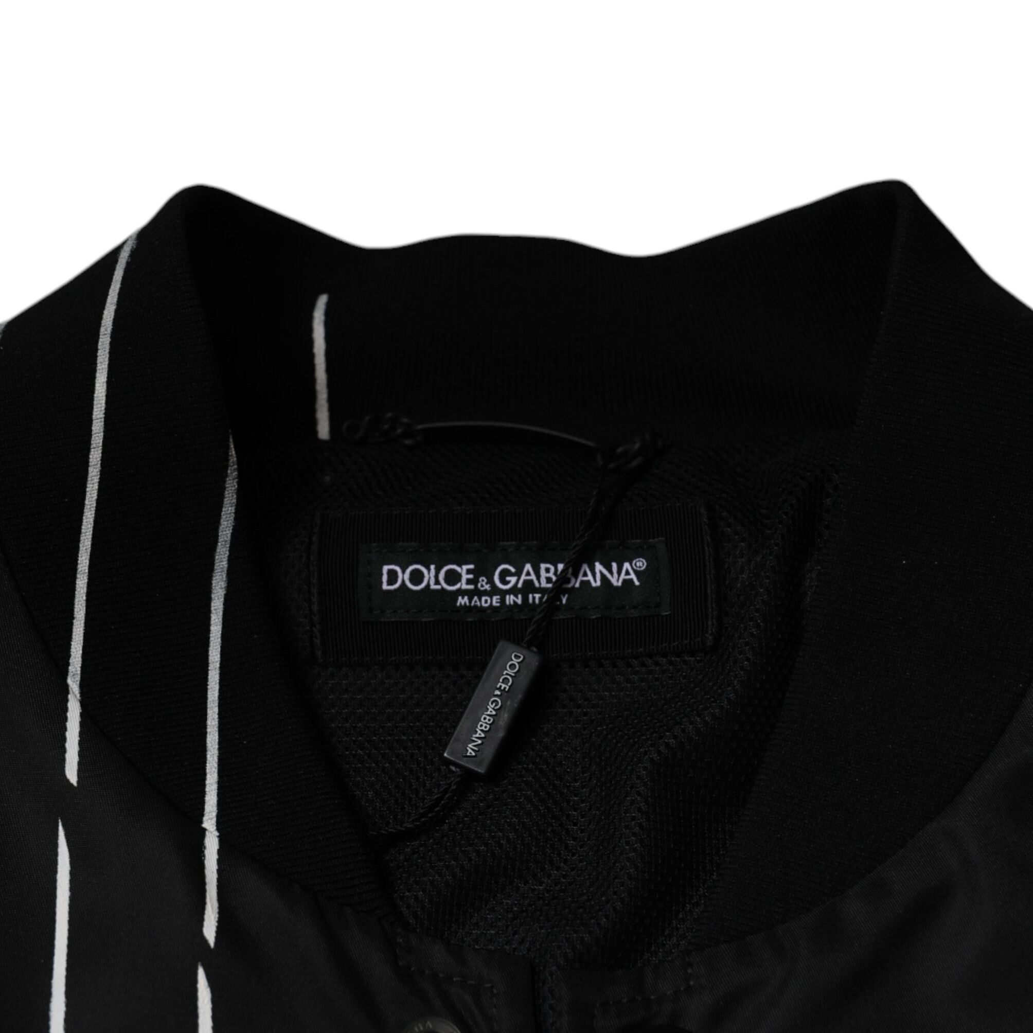 Dolce & Gabbana Black Polka Dot Stripe Nylon Bomber Jacket